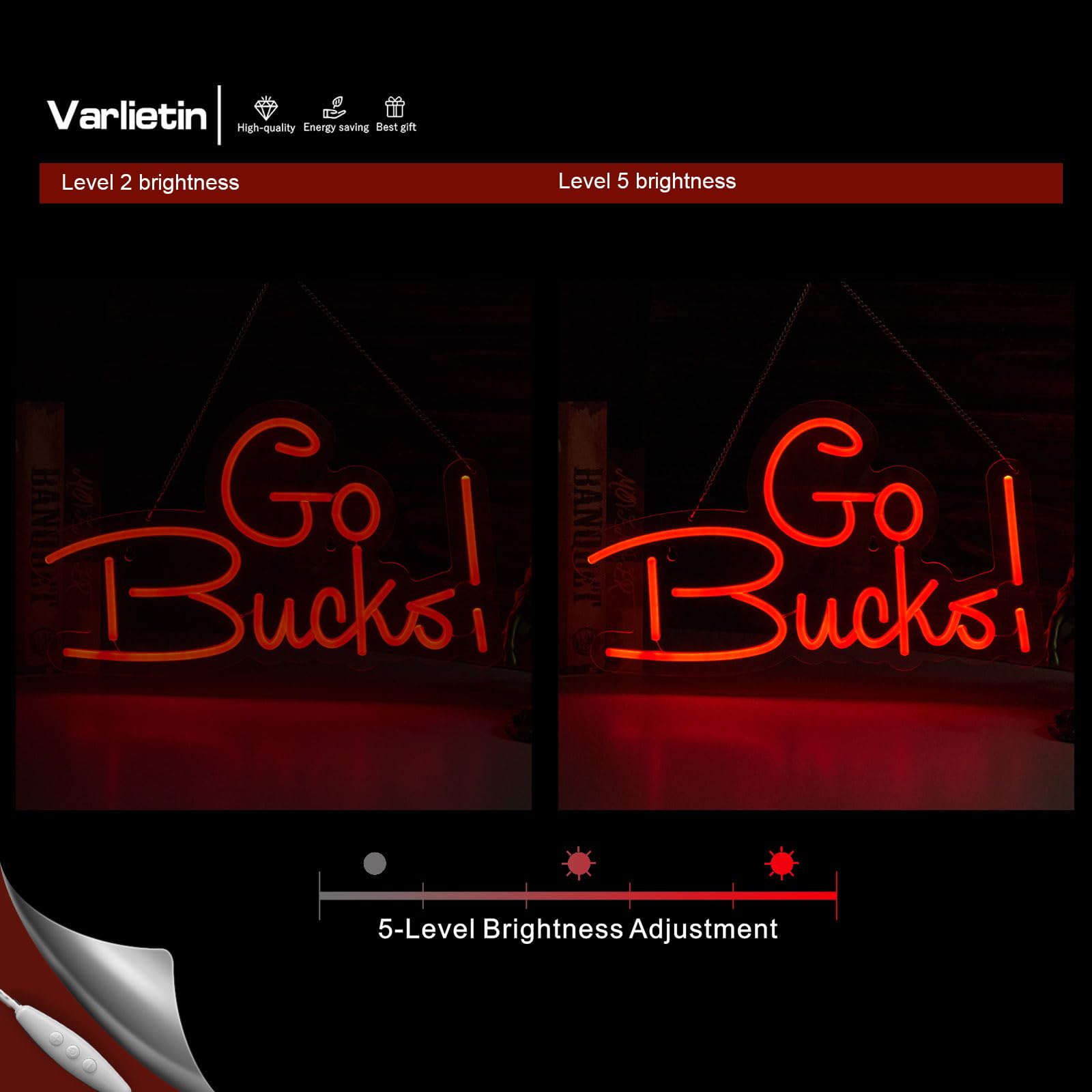 VarLietin Go Bucks Neon Sign LED Wall Decor 9.8x16.5 inches Acrylic Red GoBucks