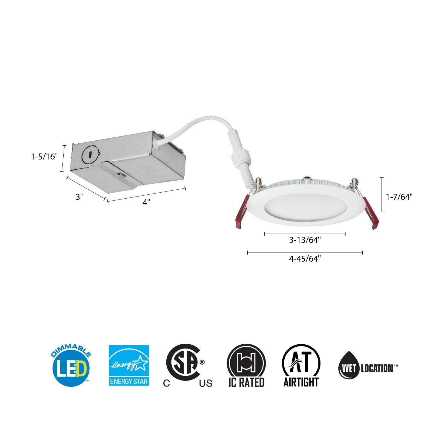 Lithonia Lighting Wf4 Led 30K Mvolt Mw M6 Dimmable Recessed Ceiling Light, 3000K, White