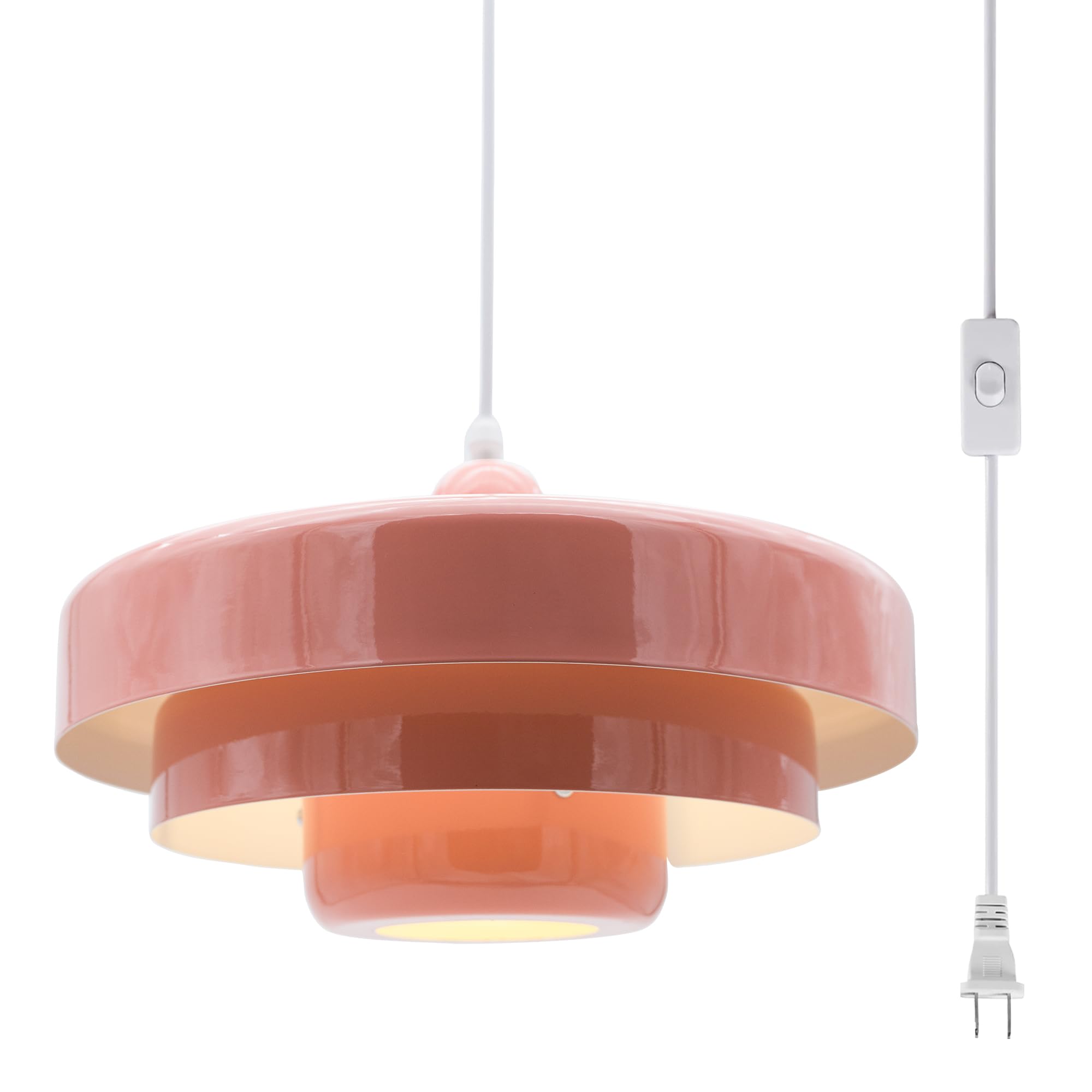 Doungros Hanging Lamp Pink Plug In Pendant Light Mid Century Modern Pendant Lamp Fixtures Nordic Hanging Light Style Pendant Lighting Metal Shade For Living Room Dining Room Bedroom Kitchen Island