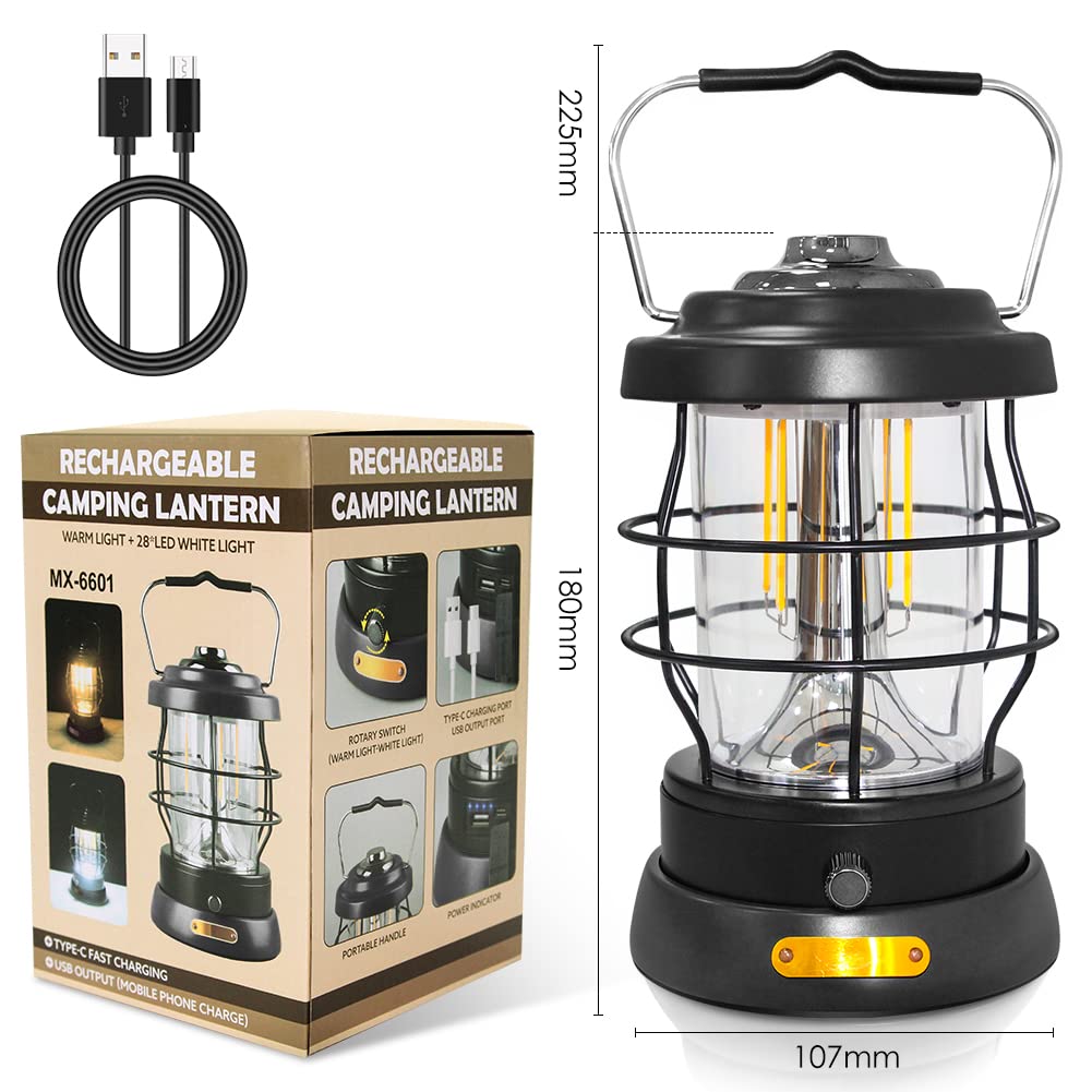 UniqueFire Retro Camping Lantern 1500LM Rechargeable 4x8in Black ABS