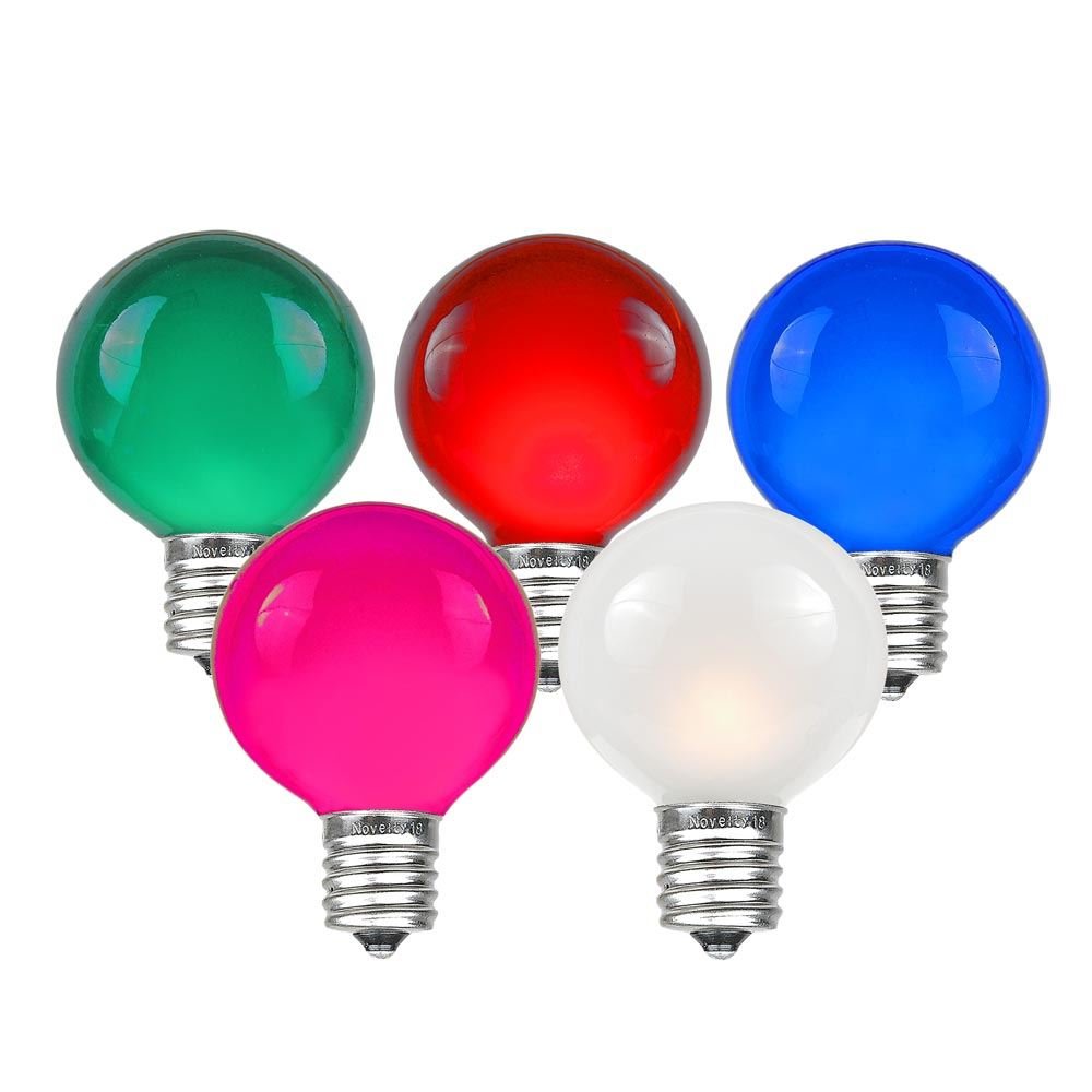 Novelty Lights G50 Globe Replacement Bulbs - E17/C9 Base, 7 Watt, Multi Color, 25 Count
