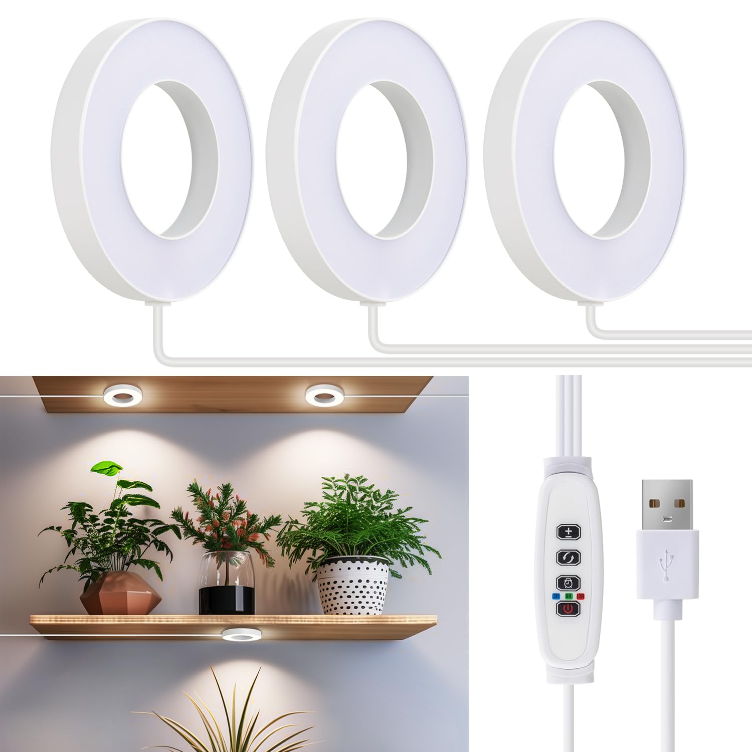 SIYOMG Ceiling Grow Lights for Indoor Plants, 144 LEDs Full Spectrum Halo LED Plant Light, with 3/9/12H Auto Timer Switch, 3 Col