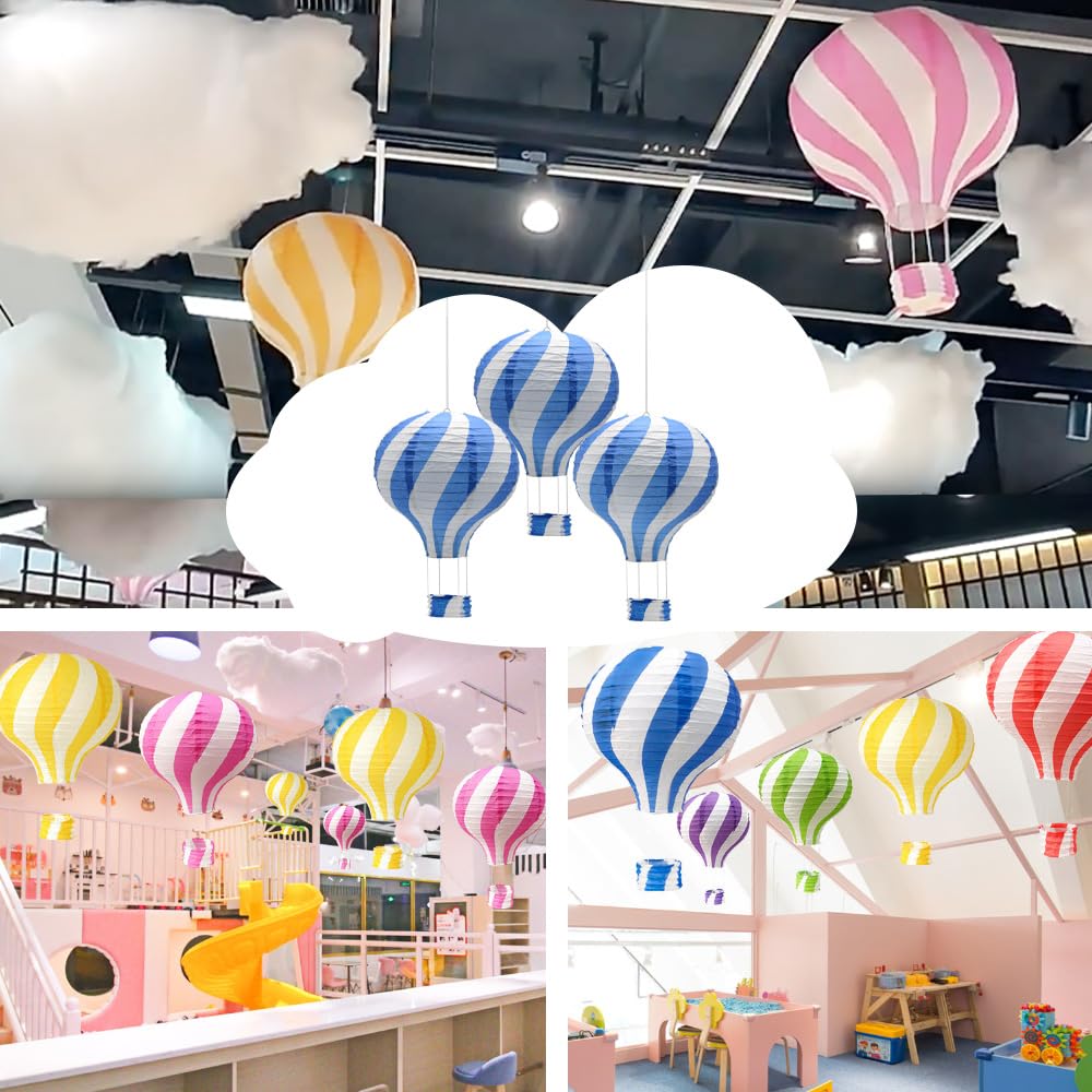 Ceeysee 3 Pcs Paper Lanterns Hanging Hot Air Balloon 12 Inch Blue Paper Lanterns Decoration For Halloween Wedding Birthday Party (Blue/Drln)