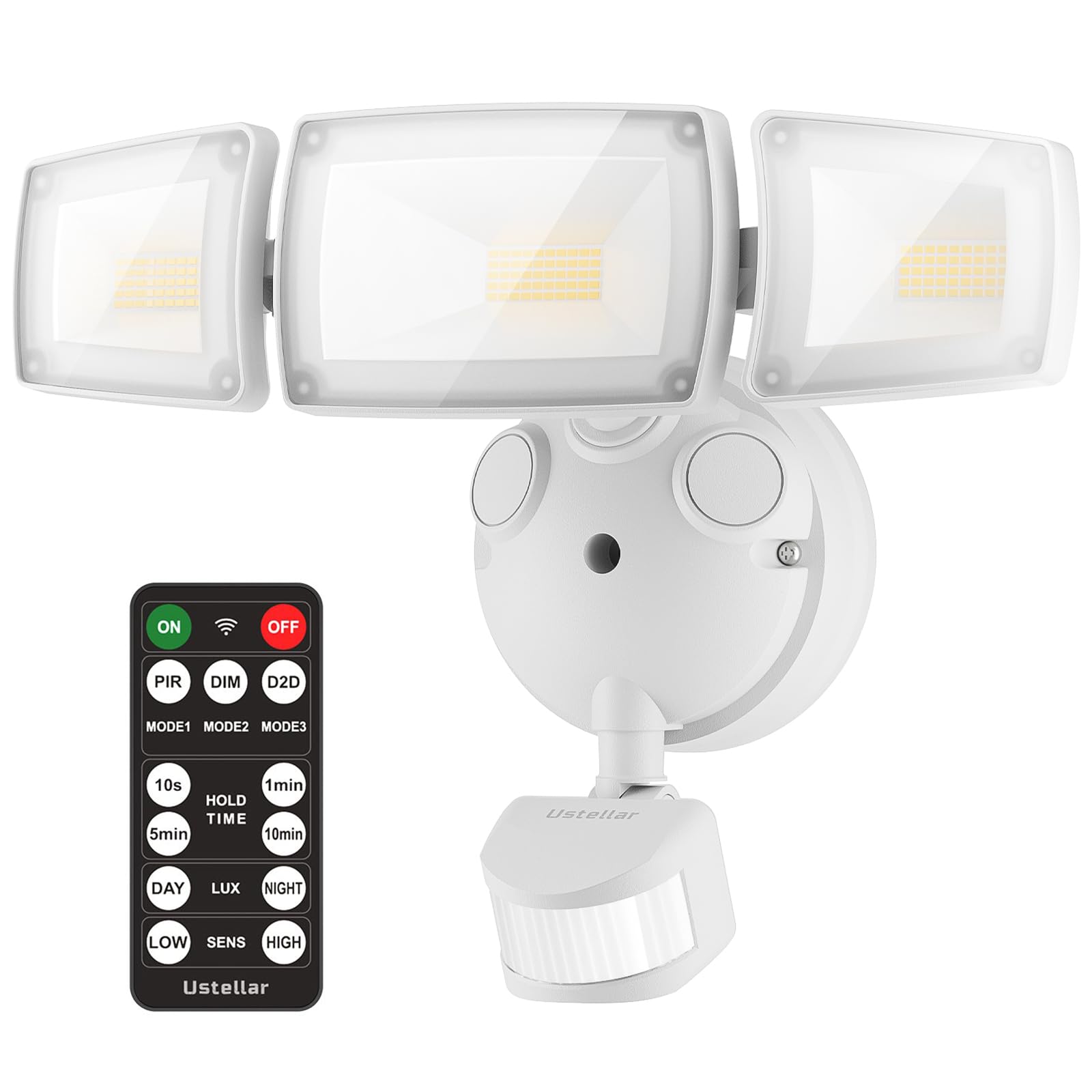 USTELLAR LED Security Light 55W with Motion Sensor, Remote, 5500LM, IP65 Waterproof, White, Model UT88125