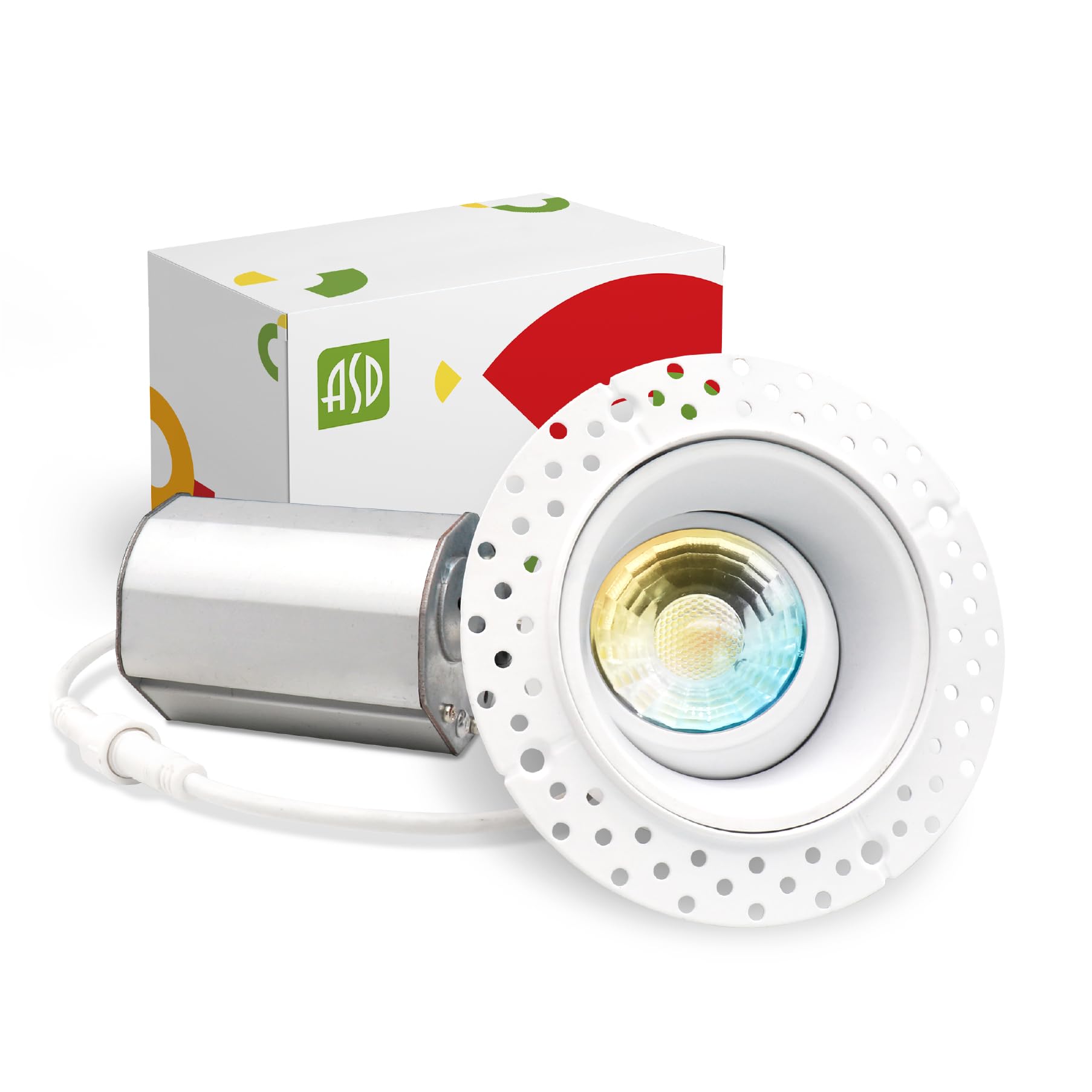 ASD Trimless Gimbal LED Recessed Lighting 2 Inch  8W 120V LED Downlight  Adjustable Dimmable Directional Ceiling Light with J-Box  5 CCT 2700K-5000K  CRI 90+ IC Rated  Airtight  ETL Energy Star  White-New