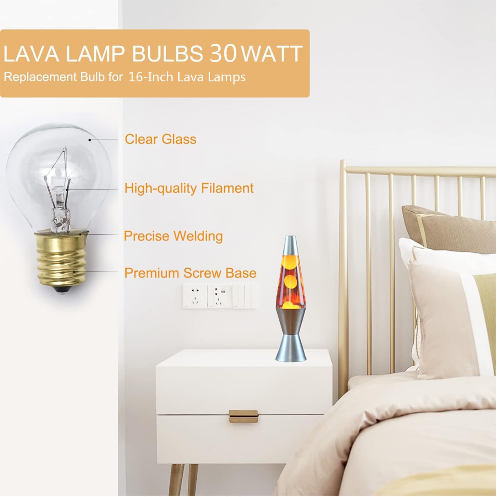 Lava Original 30W Replacement Bulbs For 16-Inch Lamps, Glitter Lamps, Dimmable, Warm White, 6 Pack