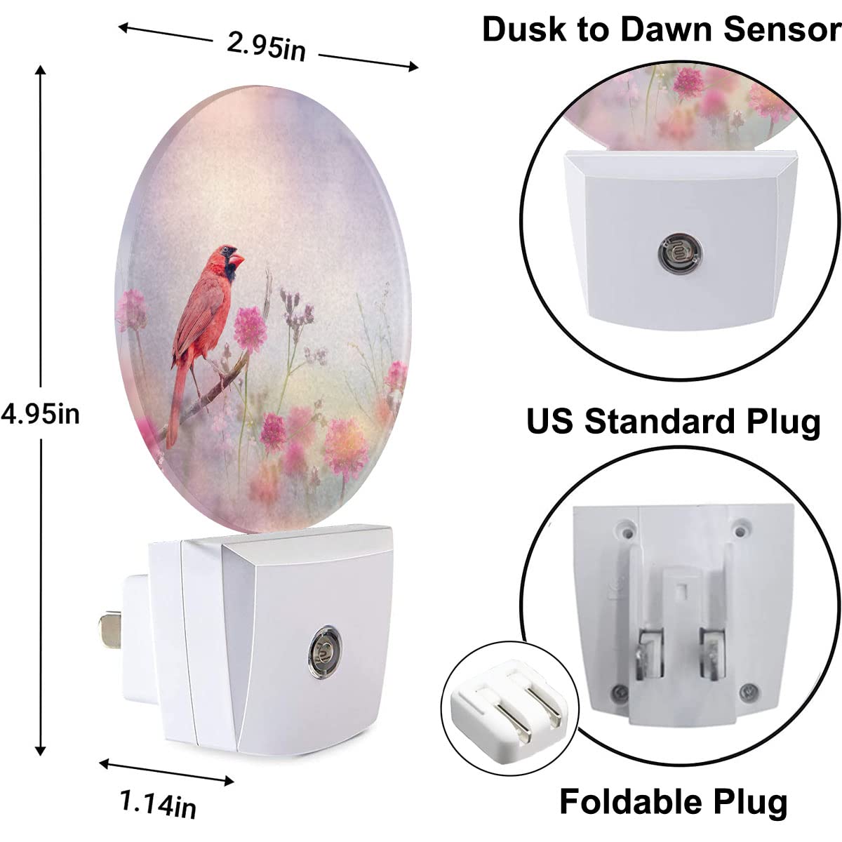 Uanvaha Bird Night Light Pink Bird Spring Garden Flowers Led Dusk To Dawn Night Lamp Auto Sensor For Bedroom Bathroom Hallway Li