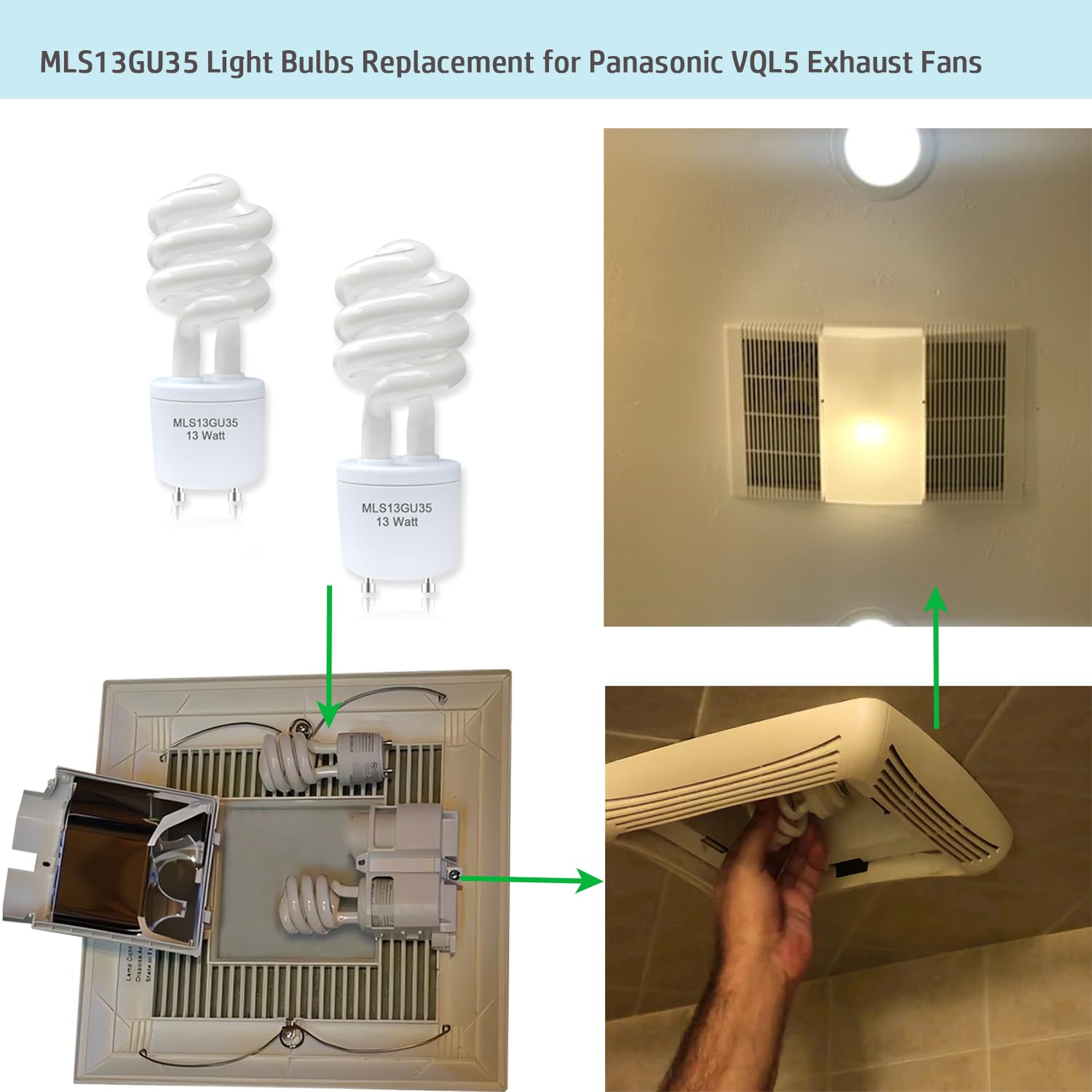 2Pack 13Watts Mls13 Gu35 3500K Soft White Spiral Light Bulb Replacement For Panasonic Vql5 Bathroom Exhaust Vent Fan,Compatible