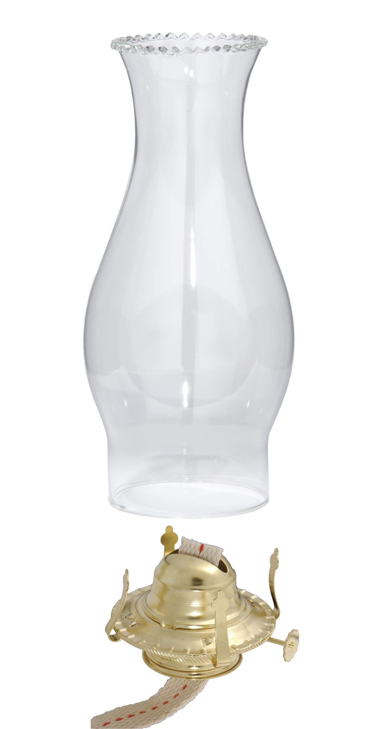 B&P Lamp Kerosene Lamp Burner with 3in x 8.5in Crimped Top Chimney, Brass Plated Finish
