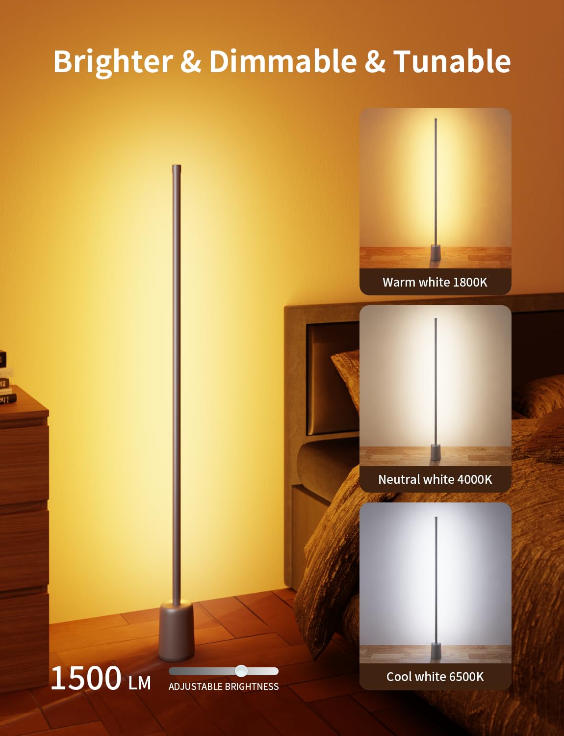 Ailofy RGBW Corner Floor Lamp, 1500lm, App Control, Metal, Silver Grey, Model FLV2