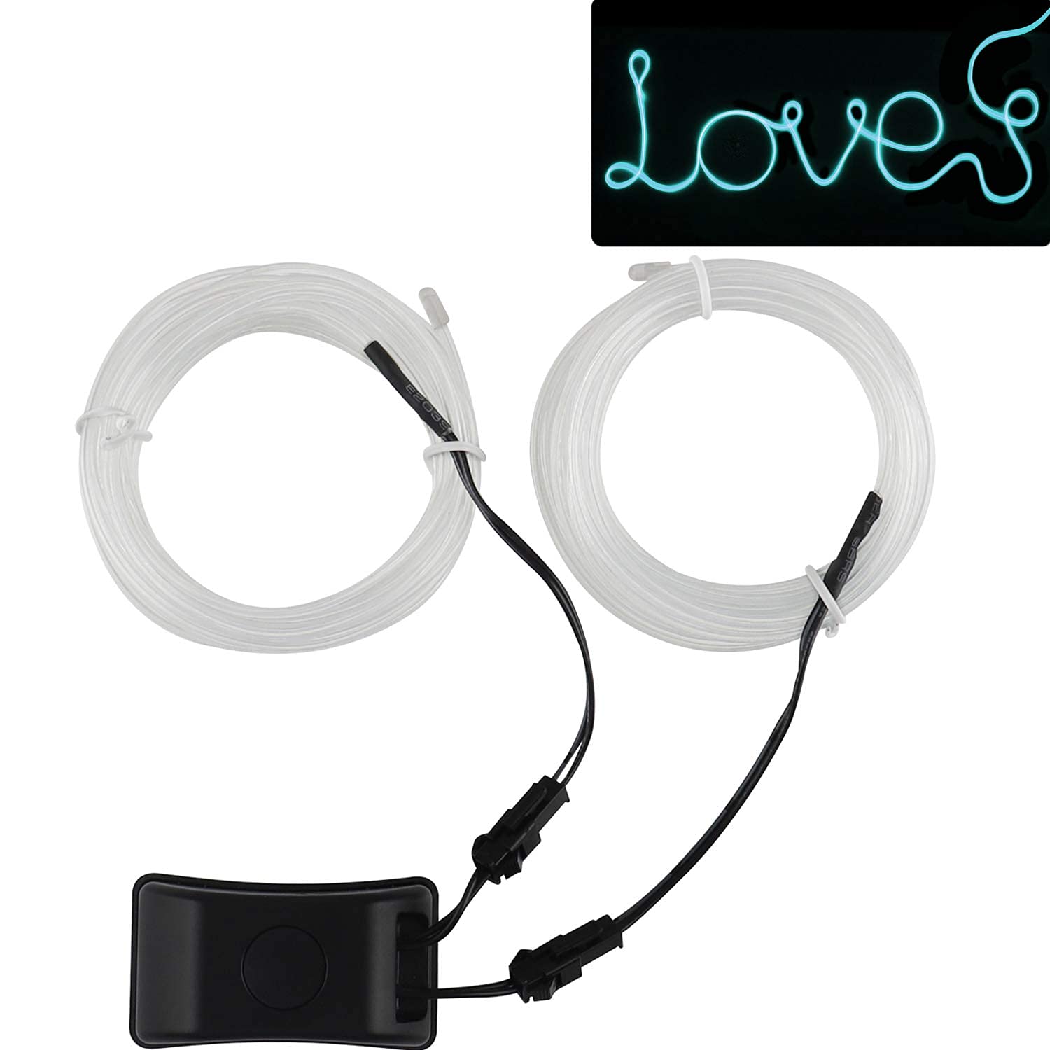 Jiguoor Usb Rechargeable El Wire 32.8Ft/10M (5Mx2) Bright Neon Light Strip 360° Illumination Neon Tube Rope Lights For Diy, Festival, Party Decoration, Halloween, Chrismas (32.8Ft/10M, Light Blue)