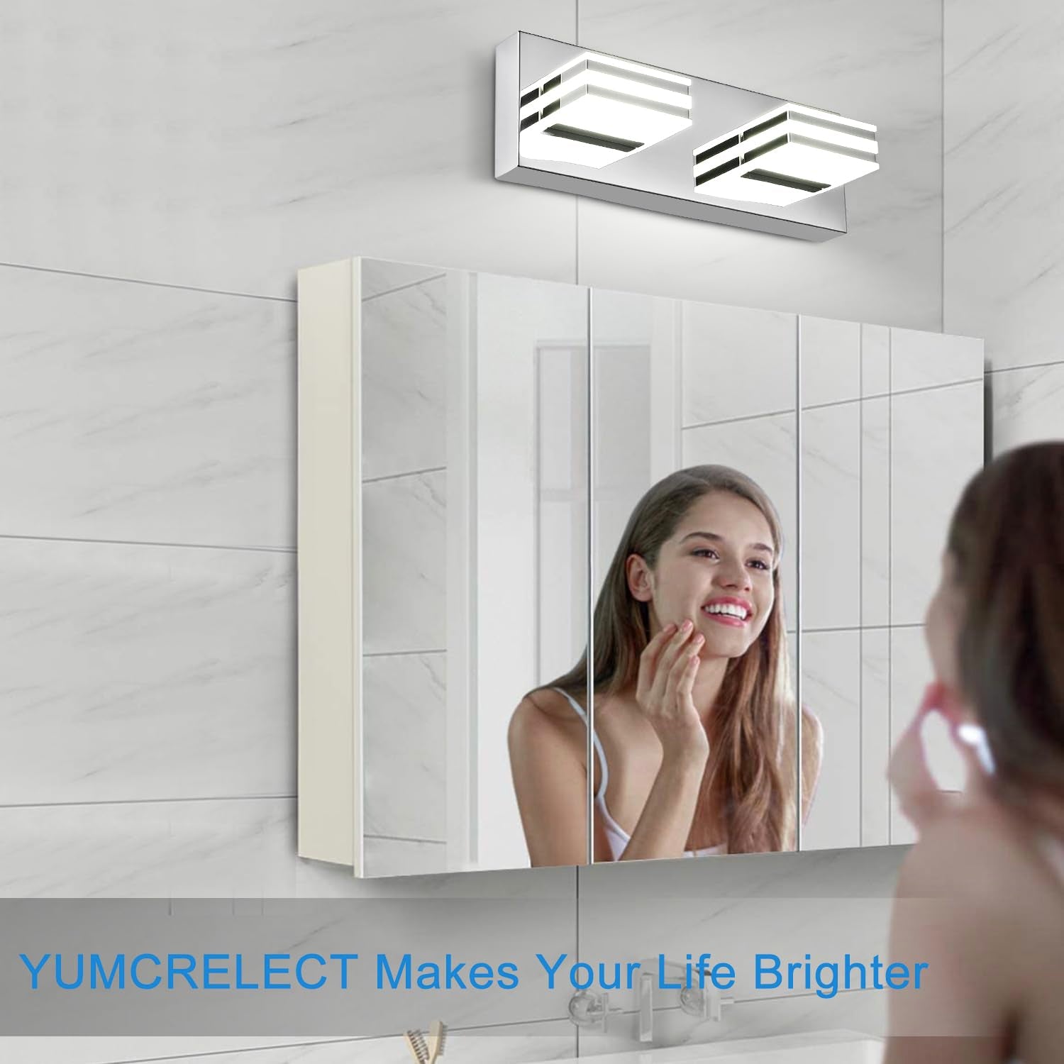 yumcrelect LED Vanity Light Bar 2-Light Acrylic Bathroom Fixtures 12W Chrome 14 Inch Model 6210