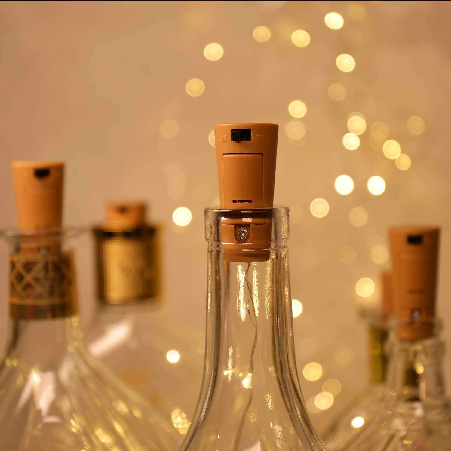 Vookry Wine Bottle Lights With Cork, 16 Pack 20Led Fairy Lights Battery Operated Mini Copper Wire Cork Lights For Liquor Bottles Diy Party Wedding Christmas Festival Bar Decoration(Warm White)