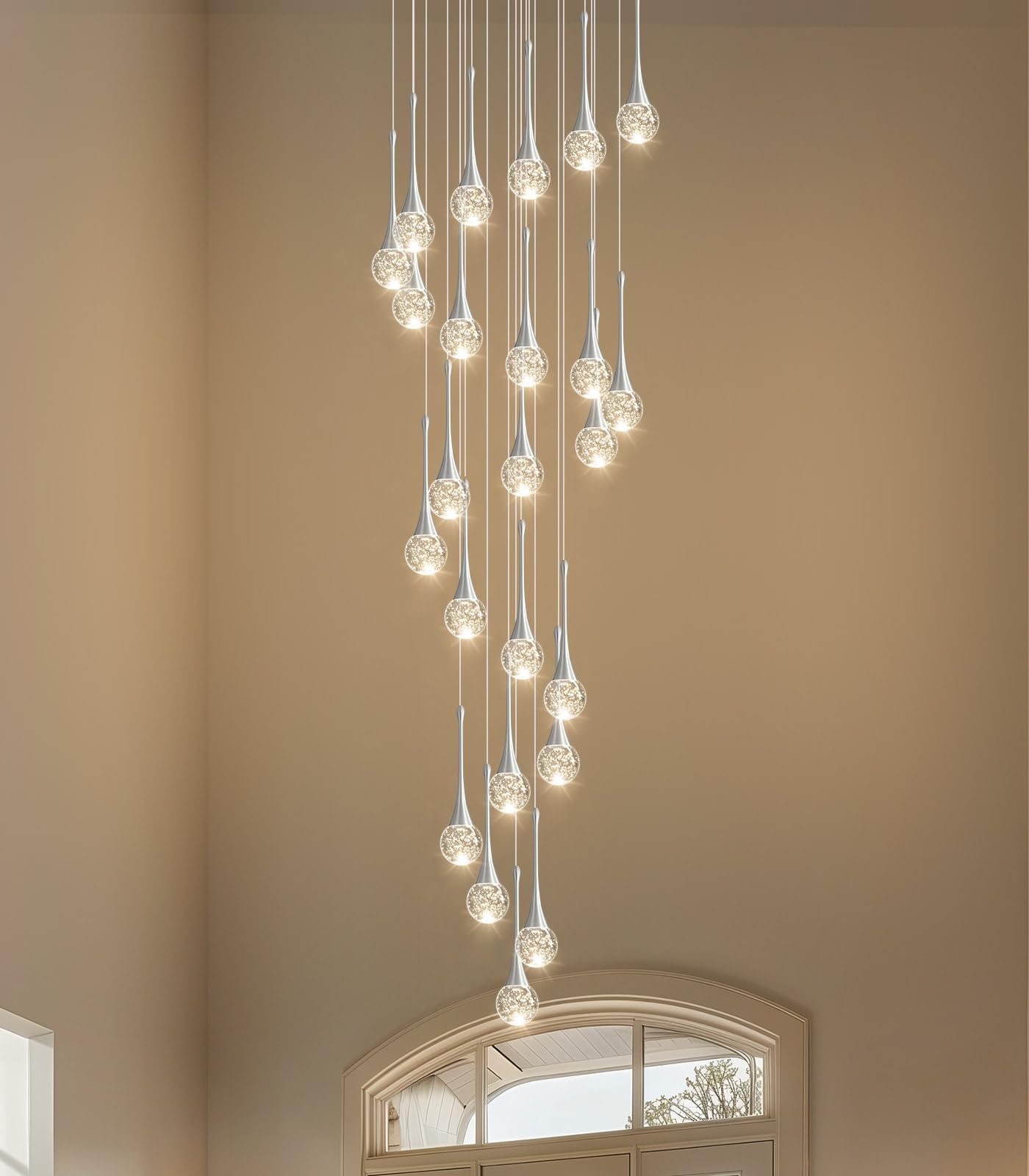 24 Light Modern Glam Crystal Chandelier For High Ceiling Led Dimmable Ceiling Pendant Light Staircase Foyer Enterway Living Room Chandelier Lighting Antique Silver