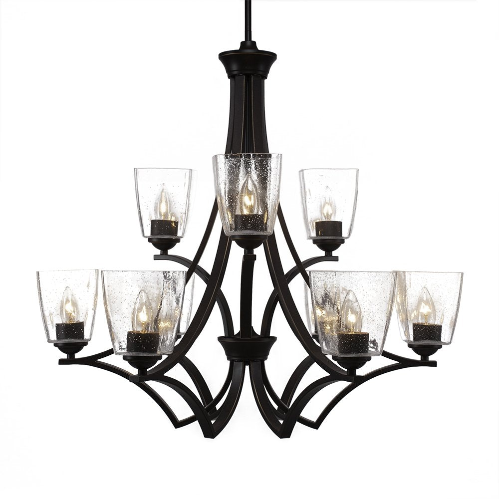 Toltec Lighting 569-DG-461 Zilo 9 Light Chandelier Shown with 4.5 Clear Bubble Glass, Dark Granite