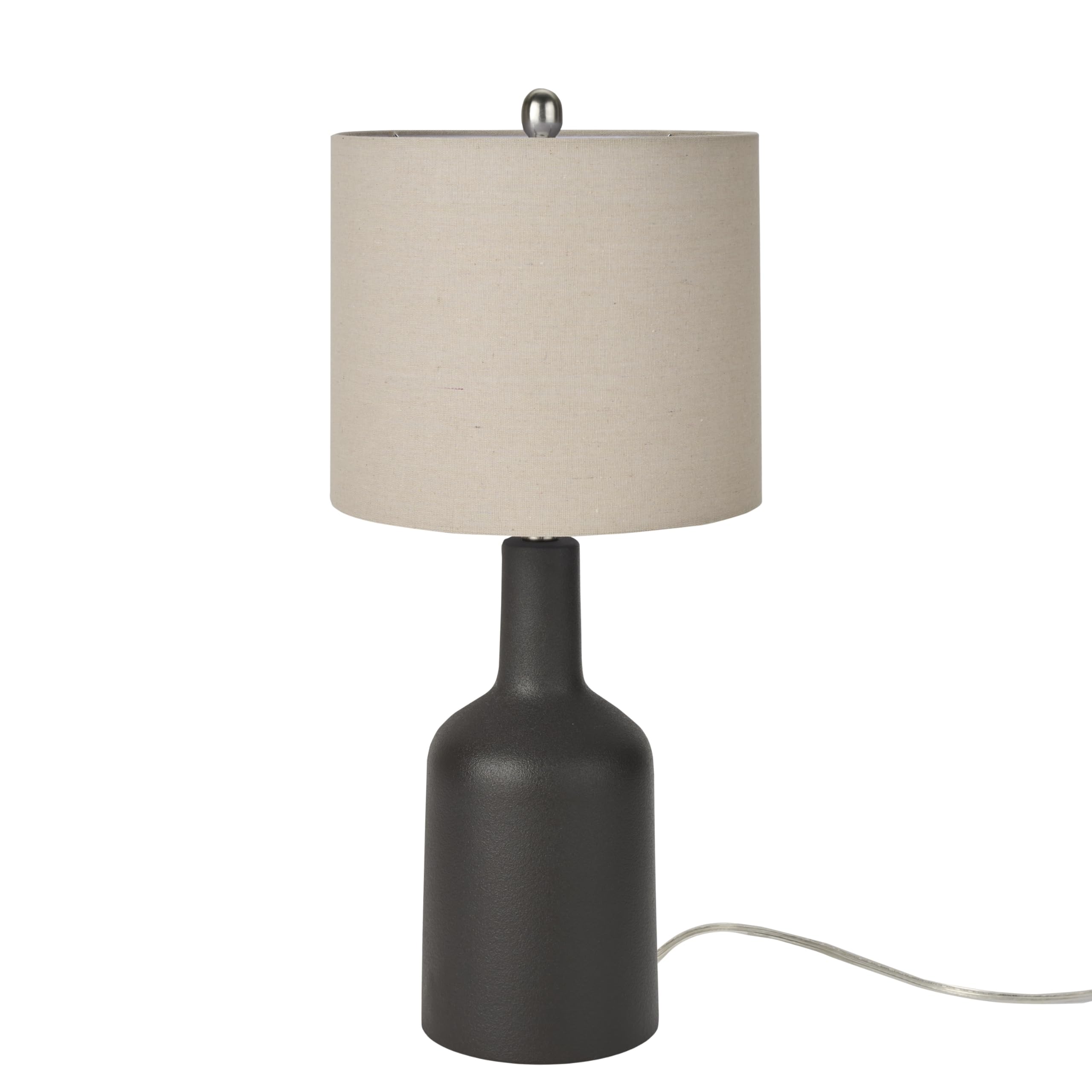 Nourison 22'' Matte Black Ceramic Table Lamp With Oatmeal Shade For Modern, Transitional, Bedside Table, Living Room, Dining, En