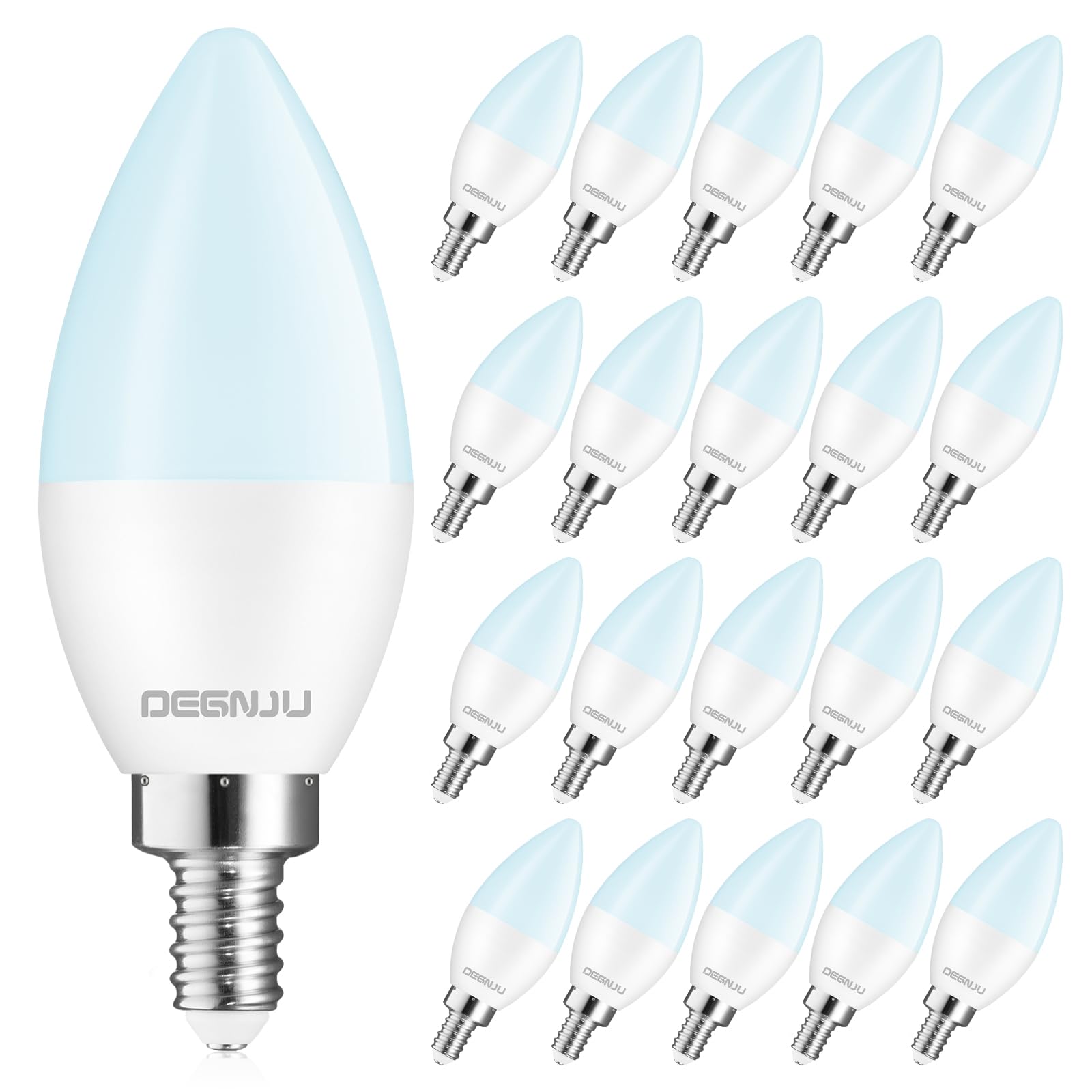 Degnju 20 Pack Chandelier Light Bulbs 60 Watt Equivalent, Candelabra Led Light Bulbs, E12 Led Bulb Daylight 5000K, Type B Light 