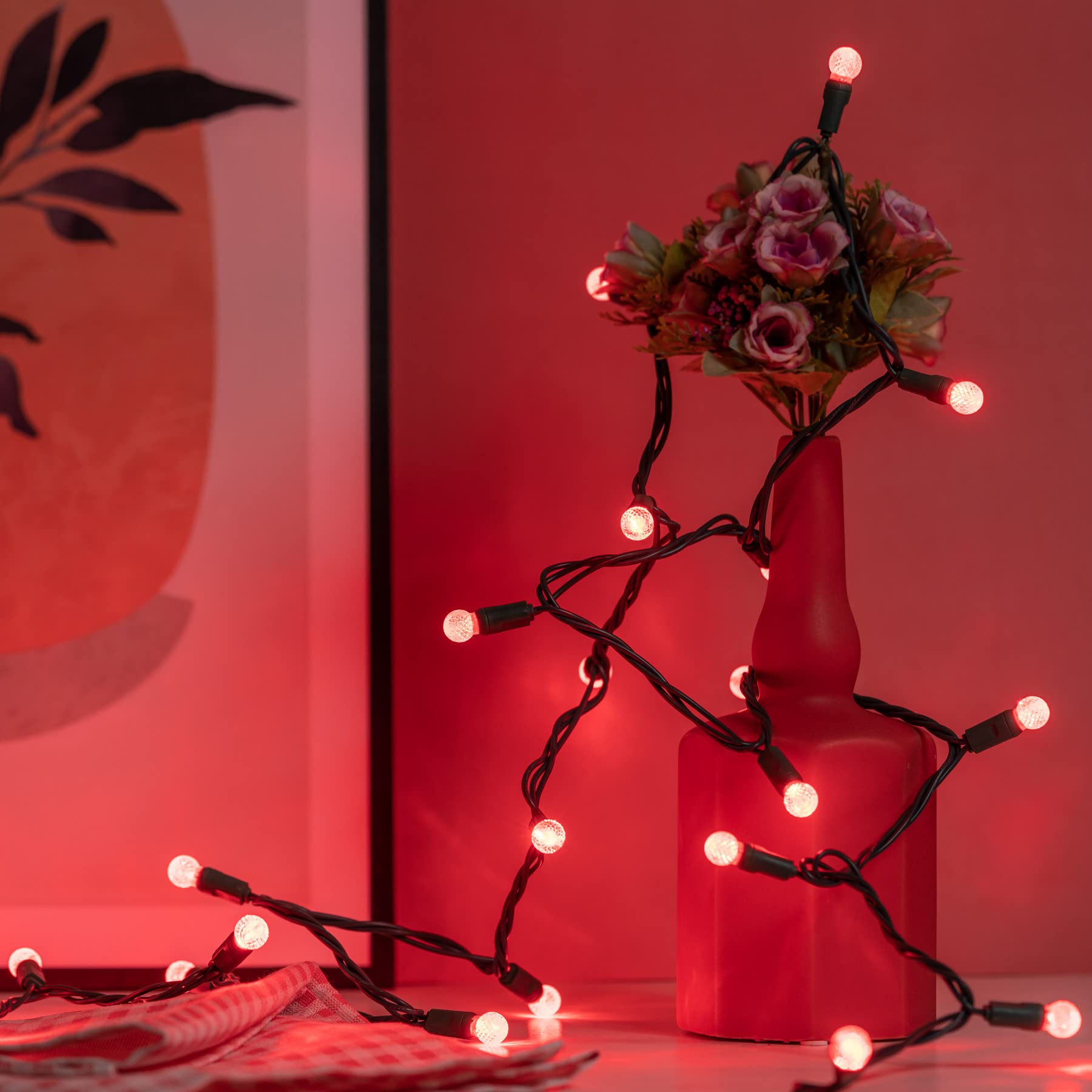 Yuletime Red One-Piece G12 Led Christmas Lights, Total 48 Feet 140 Count 2 Strands 24Ft 70Ct Waterproof Raspberry String Light (