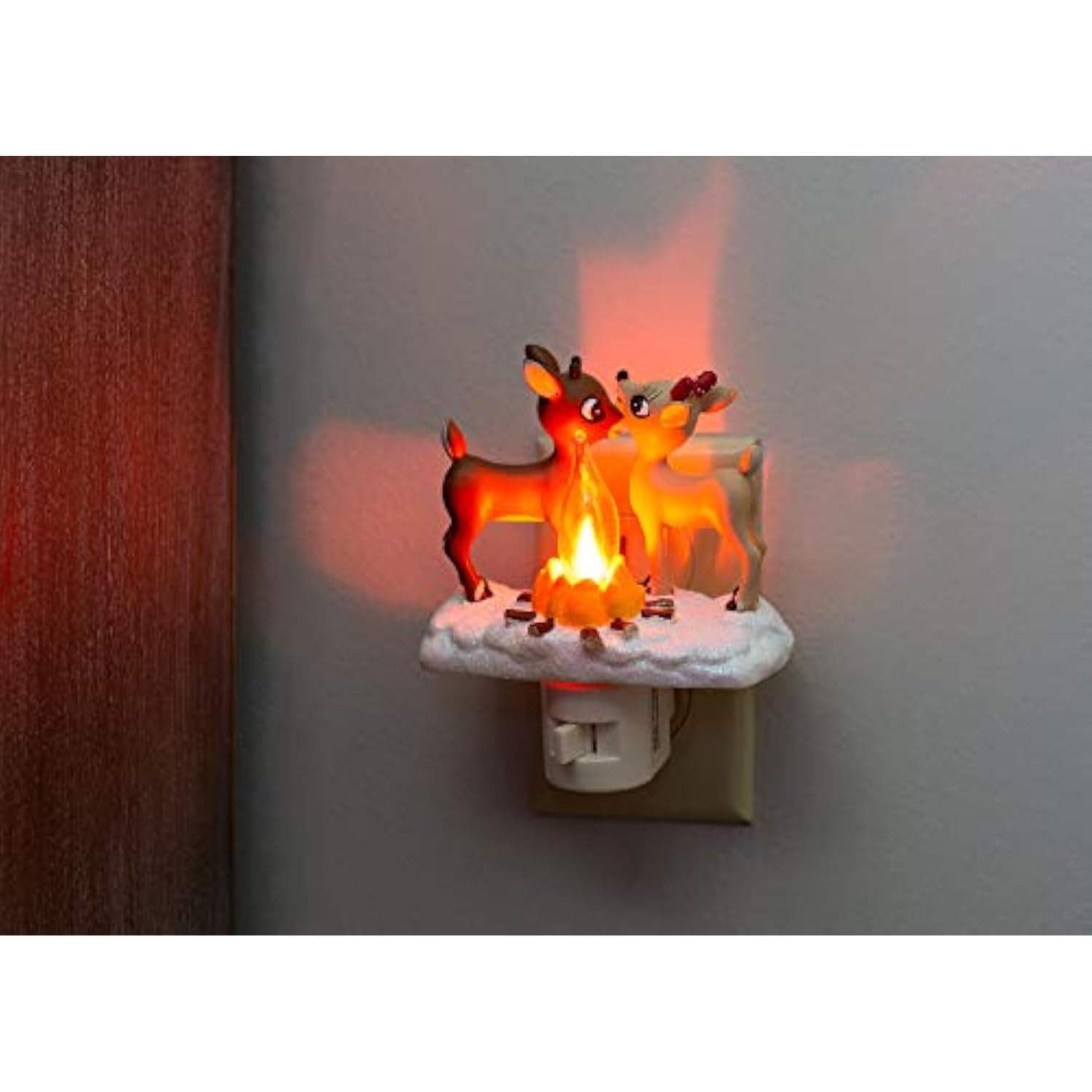2025 Christmas Reindeer Campfire Nightlight: Reindeer Night Light Plug into Wall Cute Holiday Design - LED Faux Campfire Lamp Ch