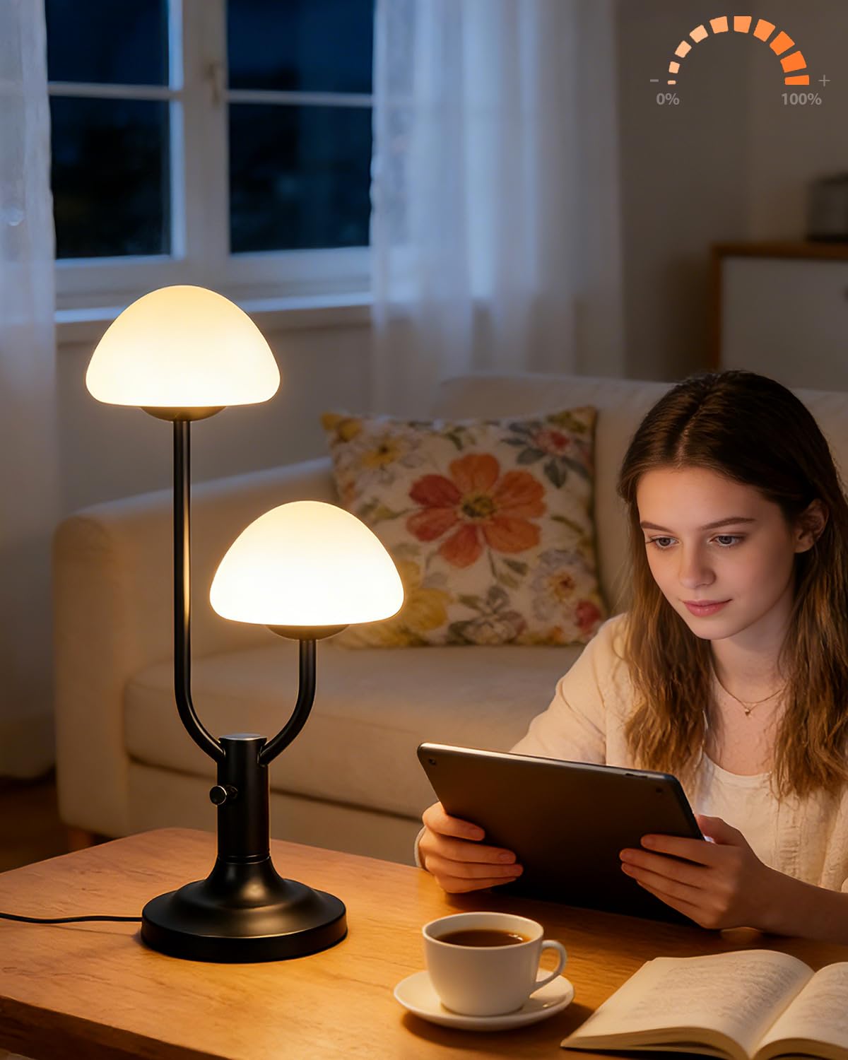 Lightdot Mushroom Table Lamp for Bedroom  Desk Bedside Small Lamps for Living Room Night Stands  Cute Modern Mid Century Lamps Dimmable with 2 LED Bulbs  Unique Aesthetic Home Decor-Black