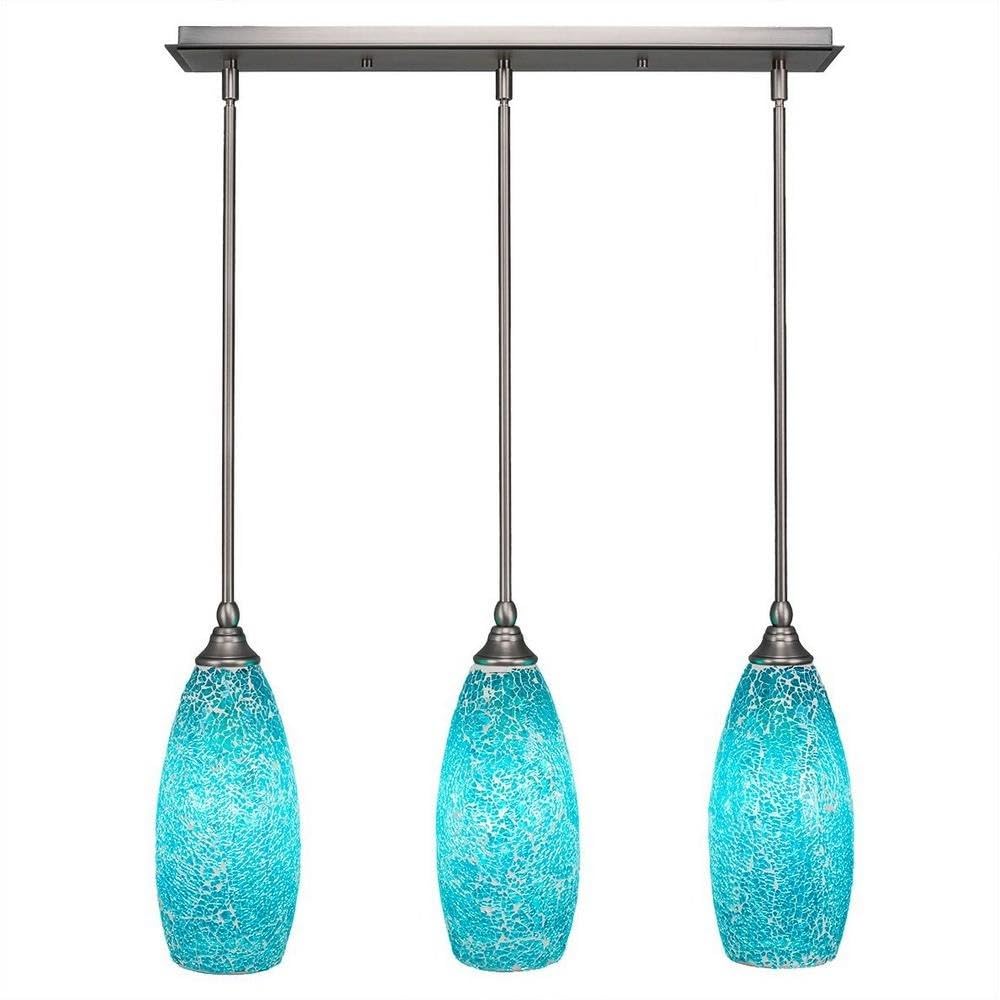 Toltec Lighting 25-Bn-5065 3 Light Multi-Light Mini Hang Straight Swivel Pendant With Turquoise Fusion Glass, 5.5&quot;, Brushed Nickel