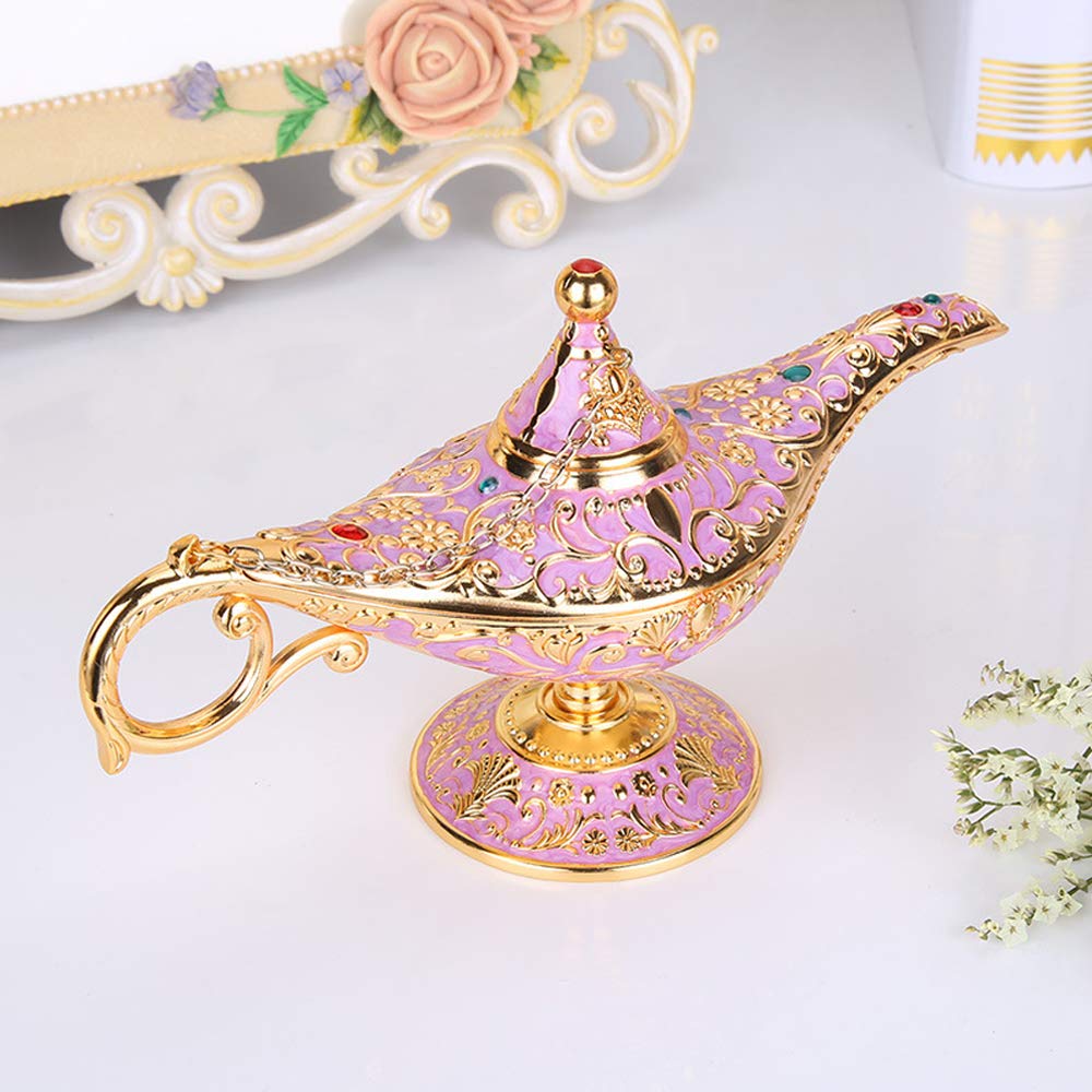 ANQIA Vintage Aladdin Genie Lamp - Zinc Alloy Jewelry Box, Gold & Pink, Model SD001S, Home Party Wedding Decoration
