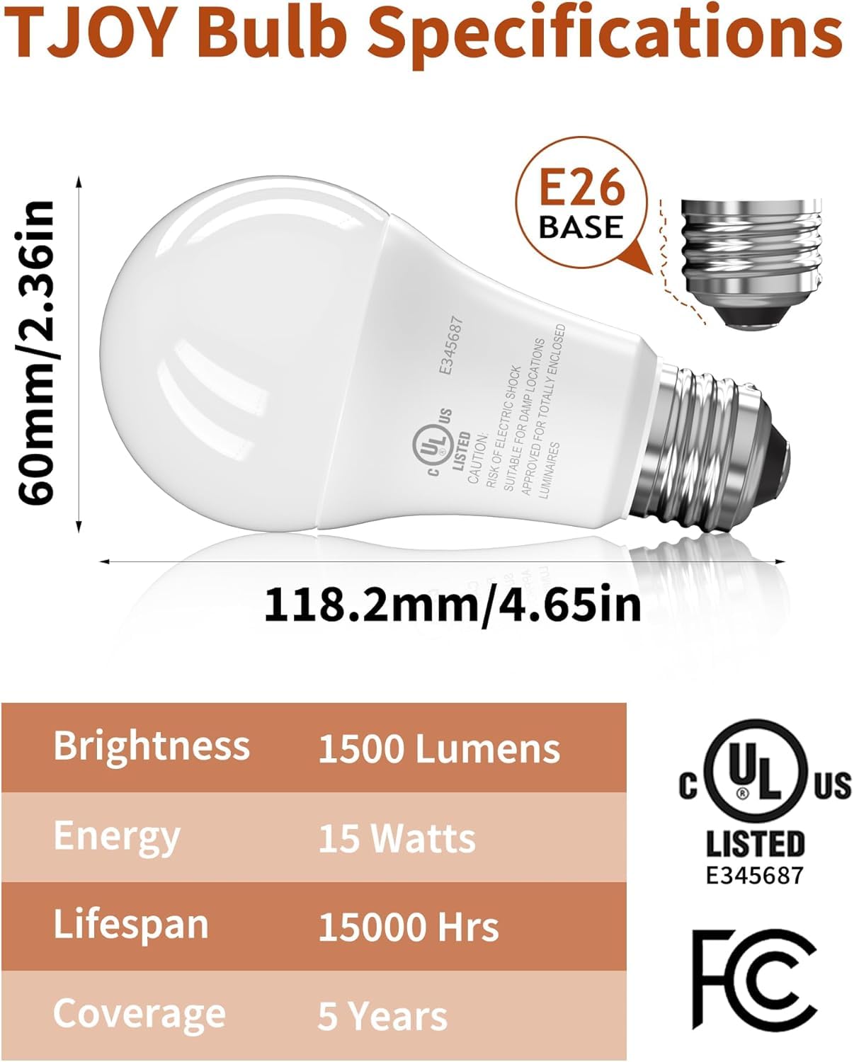 Tjoy Led Light Bulbs, 100 Watt Equivalent A19 Led Bulbs, Soft Warm White 2700K, Energy Saving Lightbulbs With E26 Standard Base,