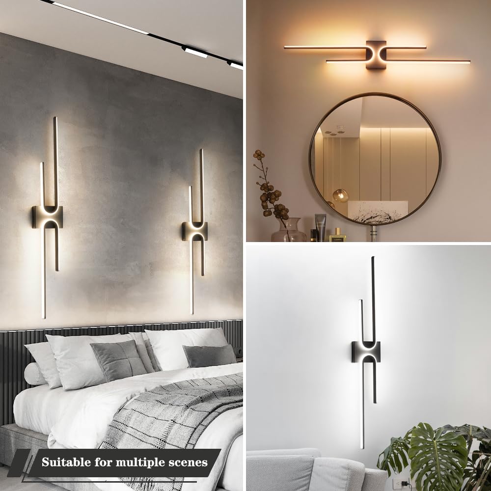 OIYIO Black Bathroom Vanity Light Fixture, 3CCT Dimmable LED Wall Sconce, 39.17in Long, Metal, Model 240910