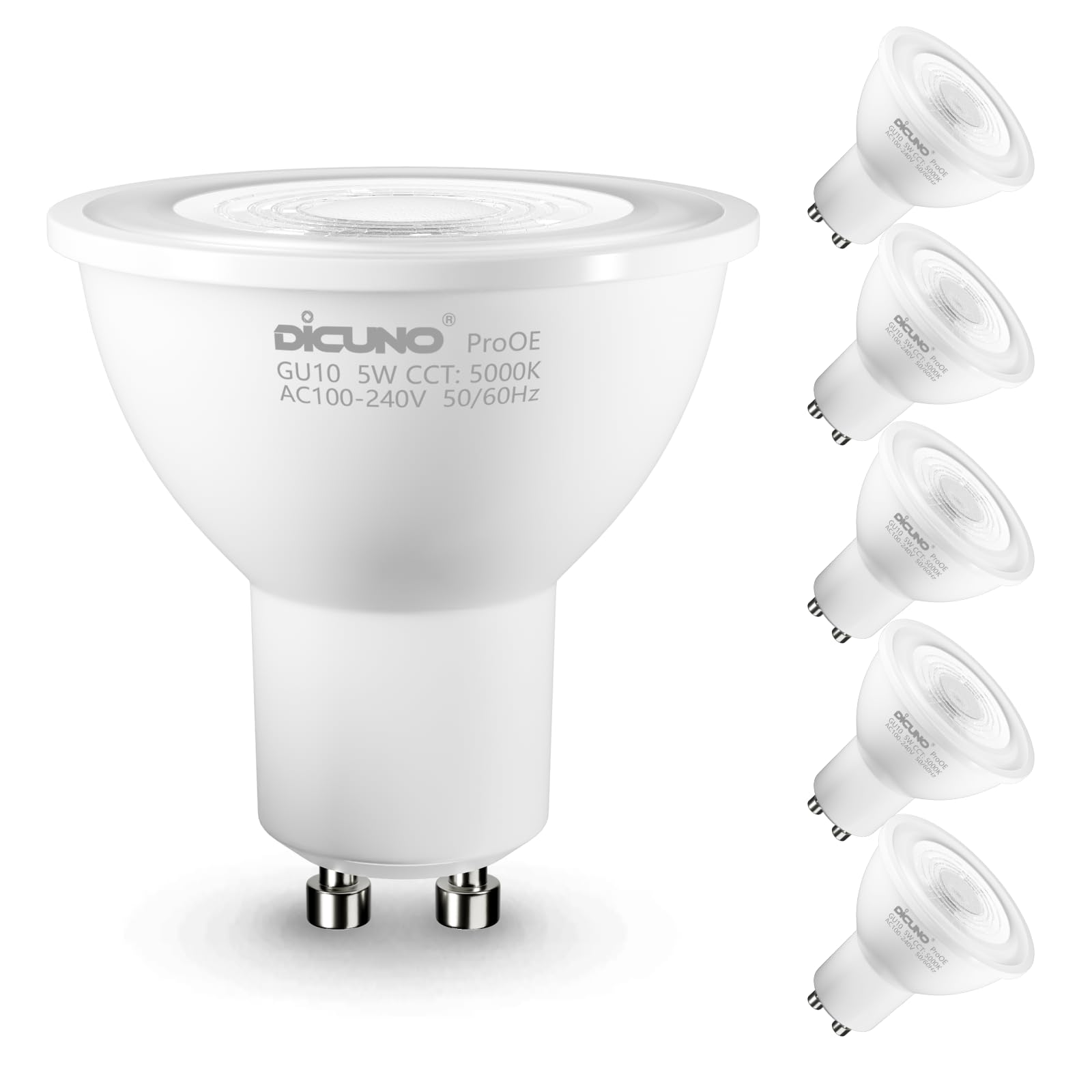 Dicuno Prooe Gu10 Led Bulb 5W, 40W Equivalent, High Cri 98, Daylight White 5000K, 400Lm, Gu10 Led Light Bulb With 35 Beam Angle 