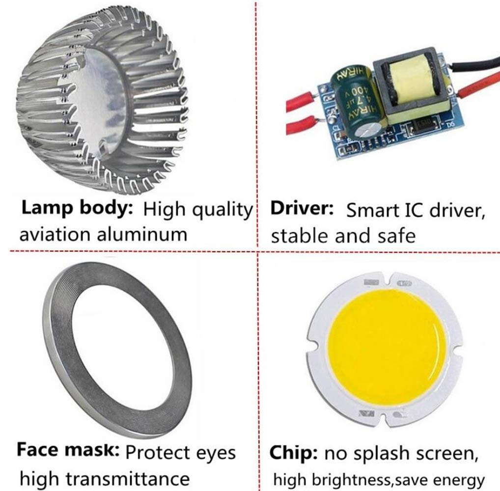 K JINGKELAI GU10 LED Bulbs 3W Cool White 6000K MR16 Base 6 Pack Non-Dimmable 40° Beam Angle