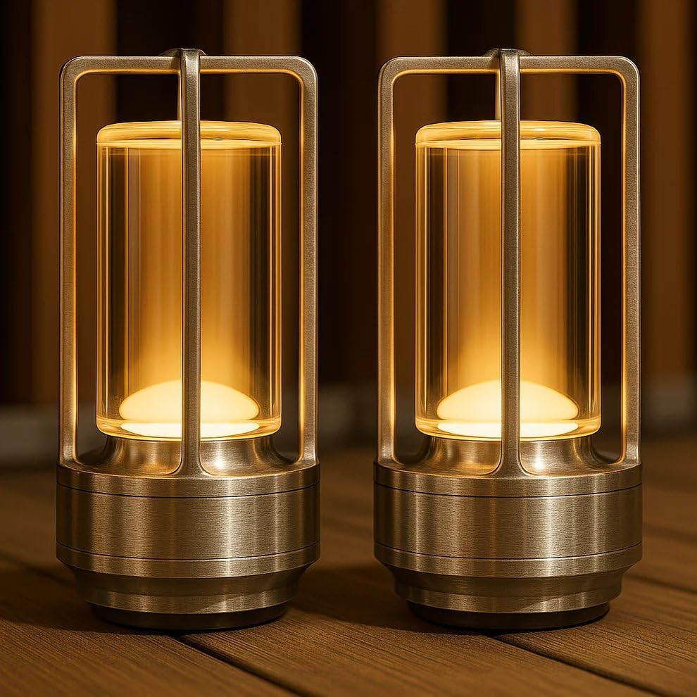 SB Design Lab Klarako Crystal Lantern Lamp - Cordless Rechargeable, Dimmable Touch Control, Gold, 5-Pack