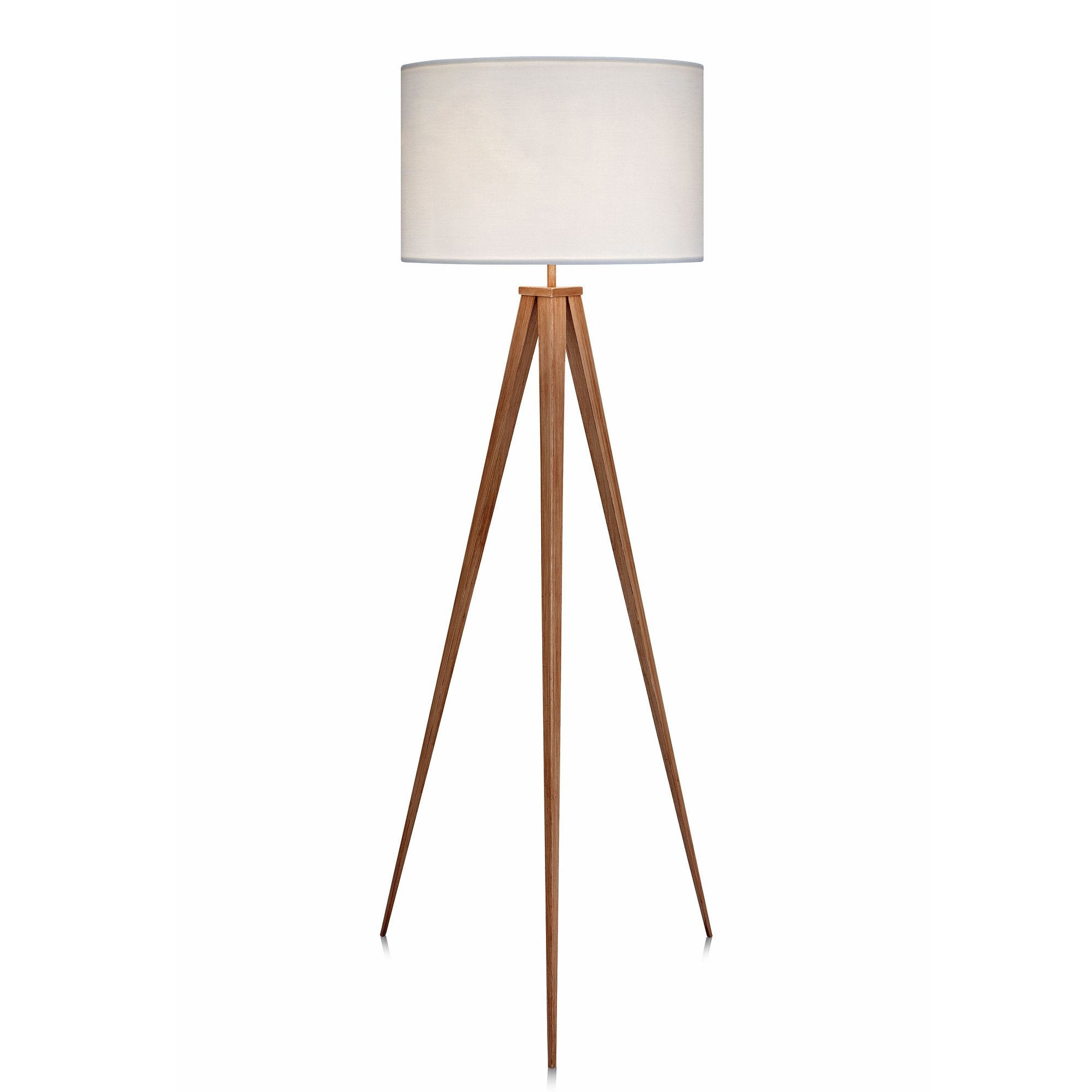 Teamson Home Tripod Floor Lamp, 61.81 in., White Drum Shade, Faux Natural Wood Grain Finish, Model VN-L00007