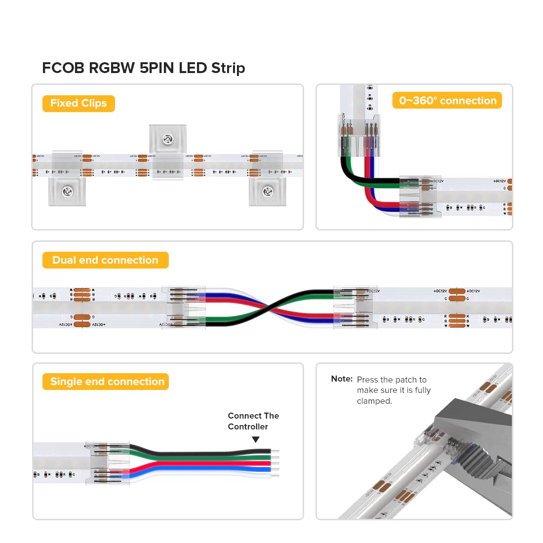 Btf-Lighting Fcob Cob Led Strip 16.4Ft Dc24V Rgbw 4000K High Density Flexible Light For Indoor Decoration
