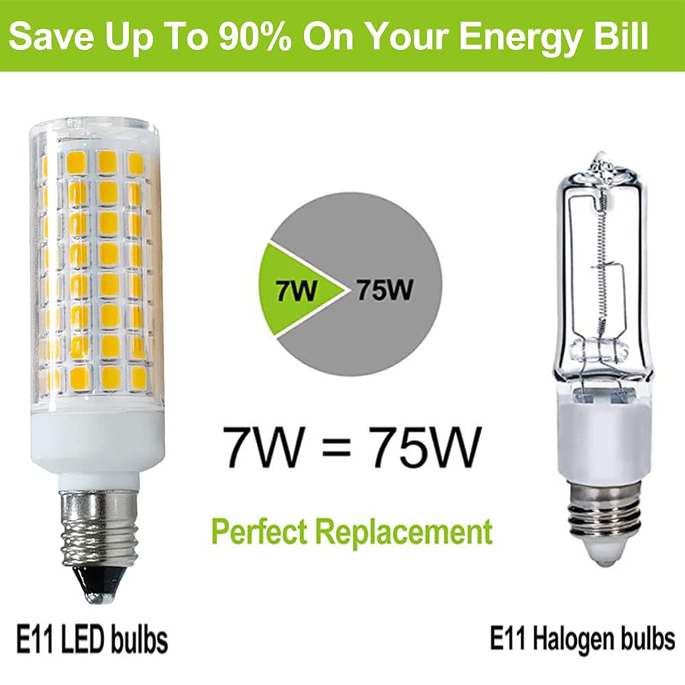Haoguais 6-Pack Led E11 Bulbs  E11 Mini Candelabra Base  Warm White 3000K 75W Halogen Equivalent  120V 7W Jd T3 T4 Corn Bulb Indoor Lighting