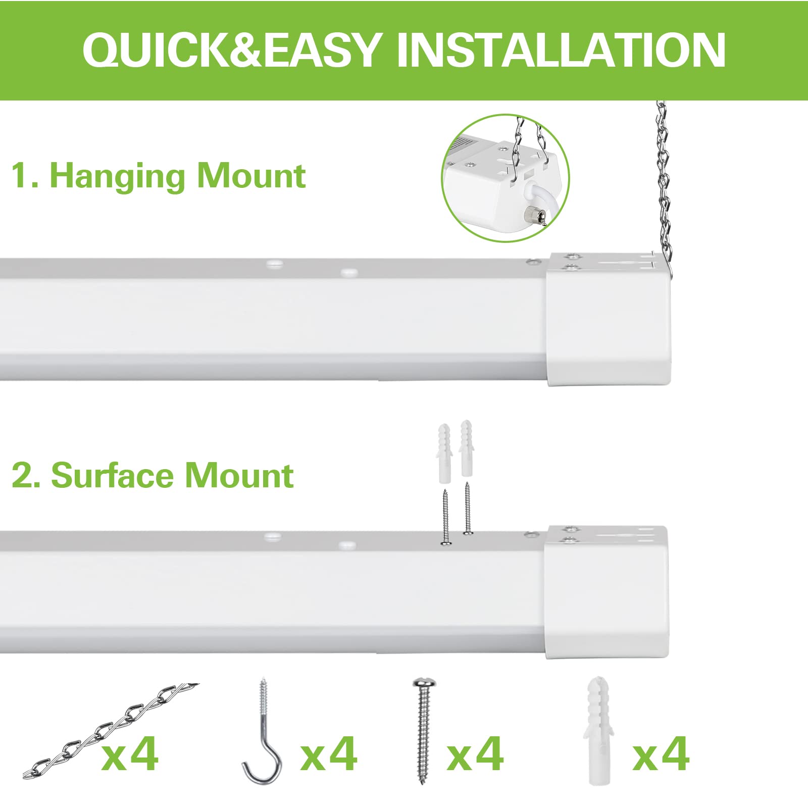 hykolity 4FT LED Shop Light 120W, 13000lm, 5000K, Linkable, Plastic, Model SLA-1115, White