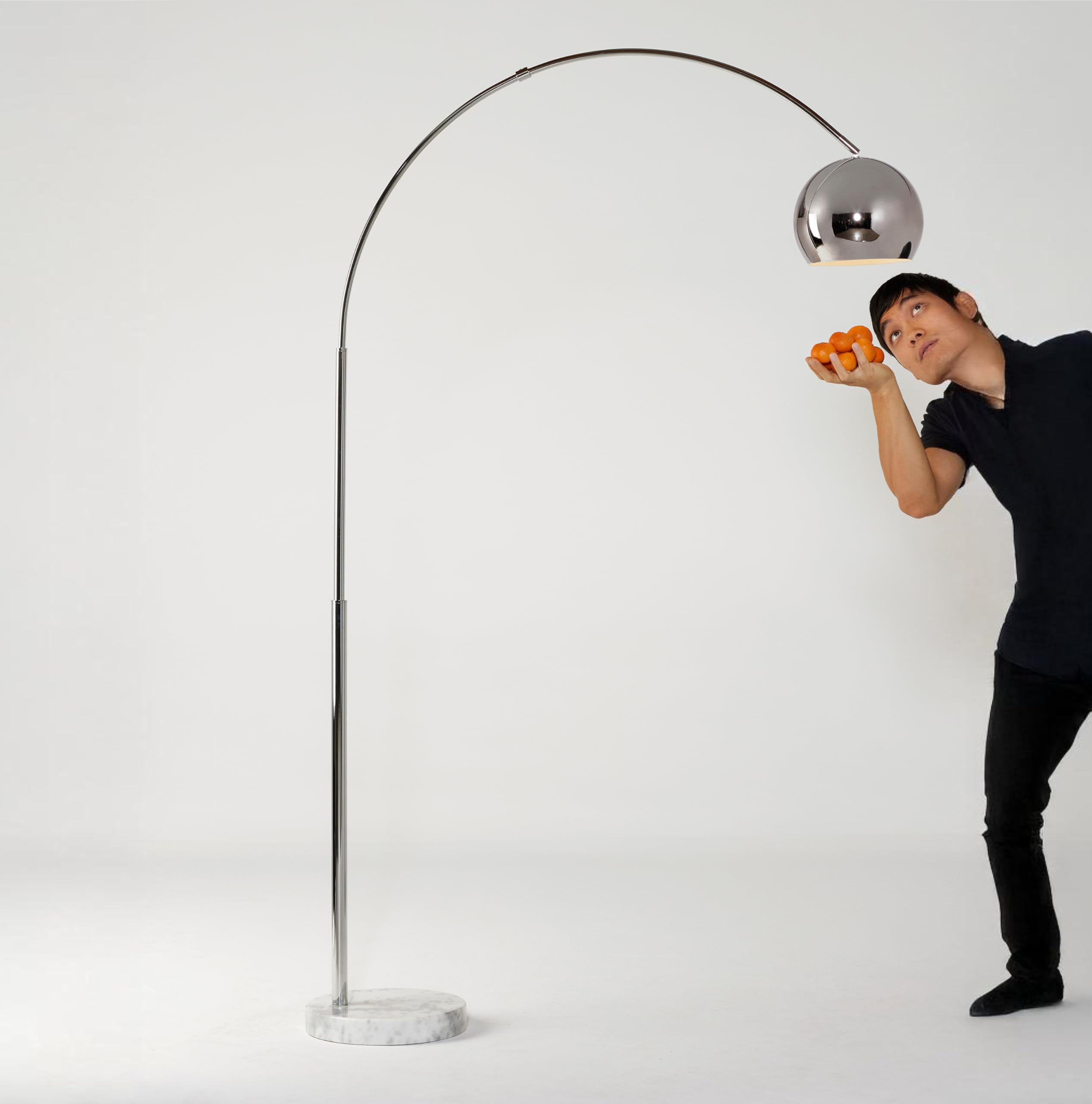 Brightech Olivia Arc Floor Lamp - Chrome, LED Bulbs, Stylish for Living Rooms & Offices, Model FL-OLVA-CRM