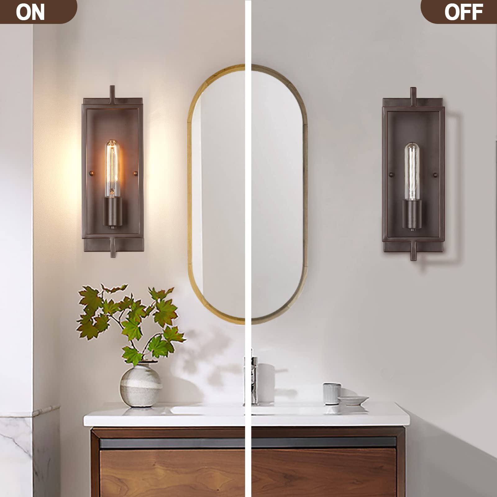 Maylaywood Industrial Wall Sconces Set Of 2, Vintage Brown Wall Light Fixture E26 Base, Metal Rustic Wall Mount Lamp, Modern Ind