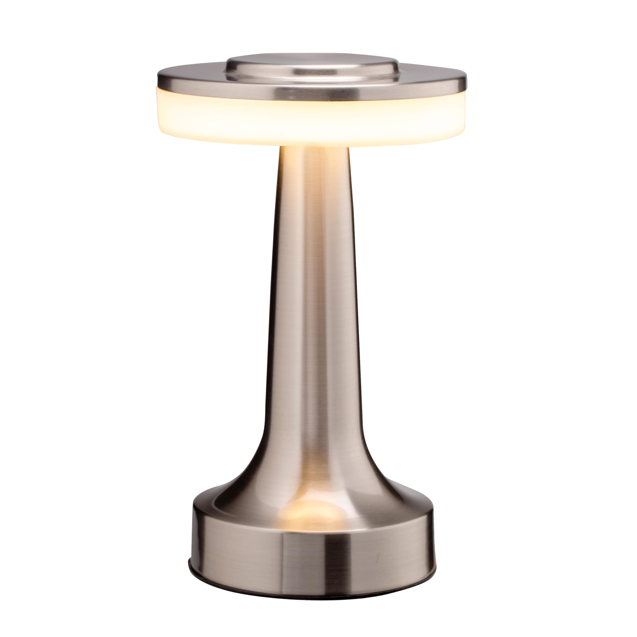 OBright Portable LED Table Lamp, Touch Sensor, 3-Level Brightness, Rechargeable, Silver, Model OB-TL01B