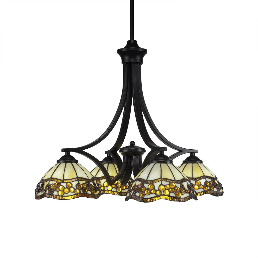 Toltec Lighting 568-MB-9975 Zilo 4 Light Chandelier with Roman Jewel Glass, 7&quot;, 20.5&quot; x 20.5&quot; x 18.5&quot;, Matte Black