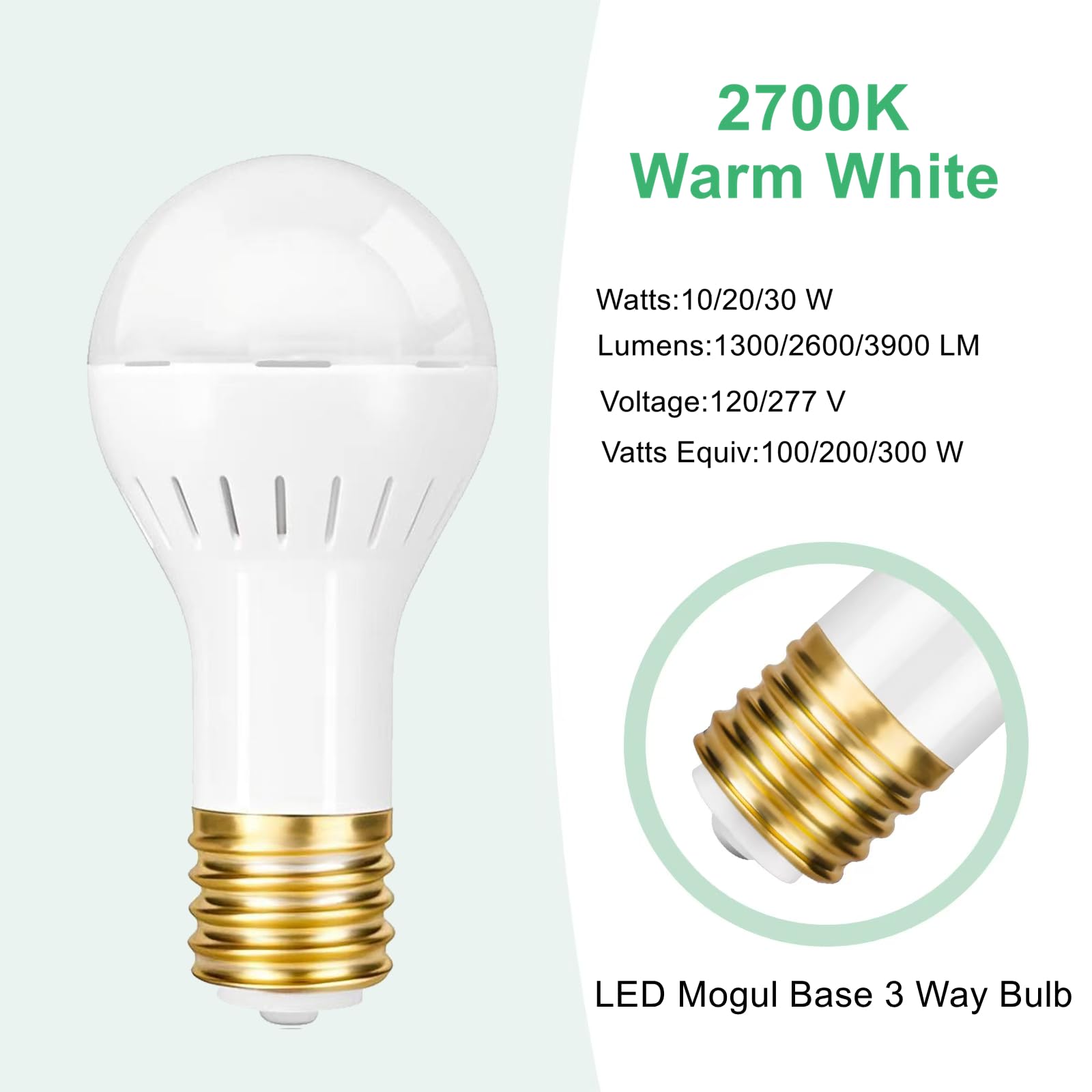 Seten 2-Pack Mogul Base 3 Way Bulbs Led 10/20/30 Watts,Replacement Incandescent Light Bulb 100/200/300W,2700K Soft White,Ps25,Fo