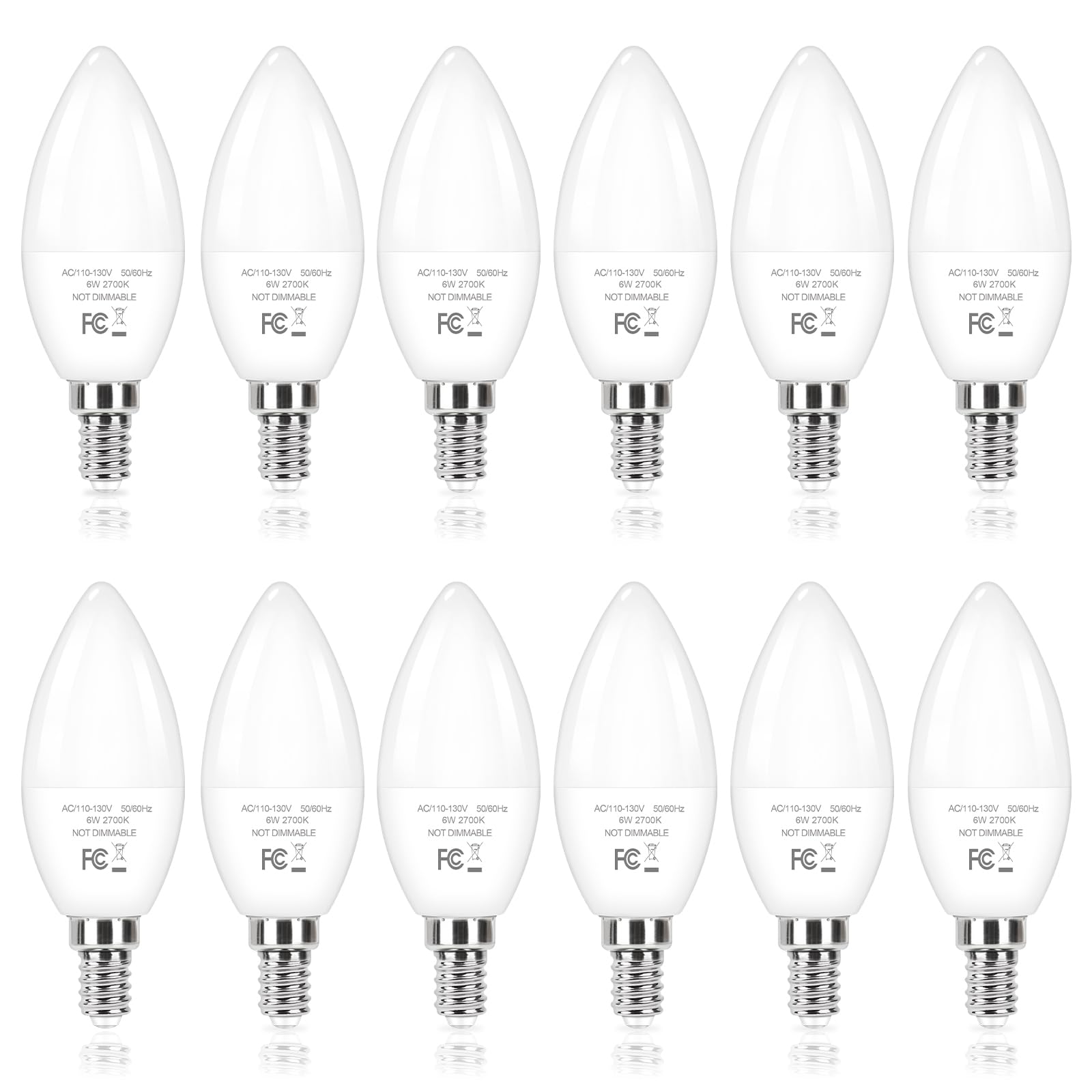 Odnora E12 Candelabra Led Light Bulbs 60W Equivalent, 2700K 6W 450 Lumens Chandelier Light Bulb, Daylight White Led Ceiling Fan 