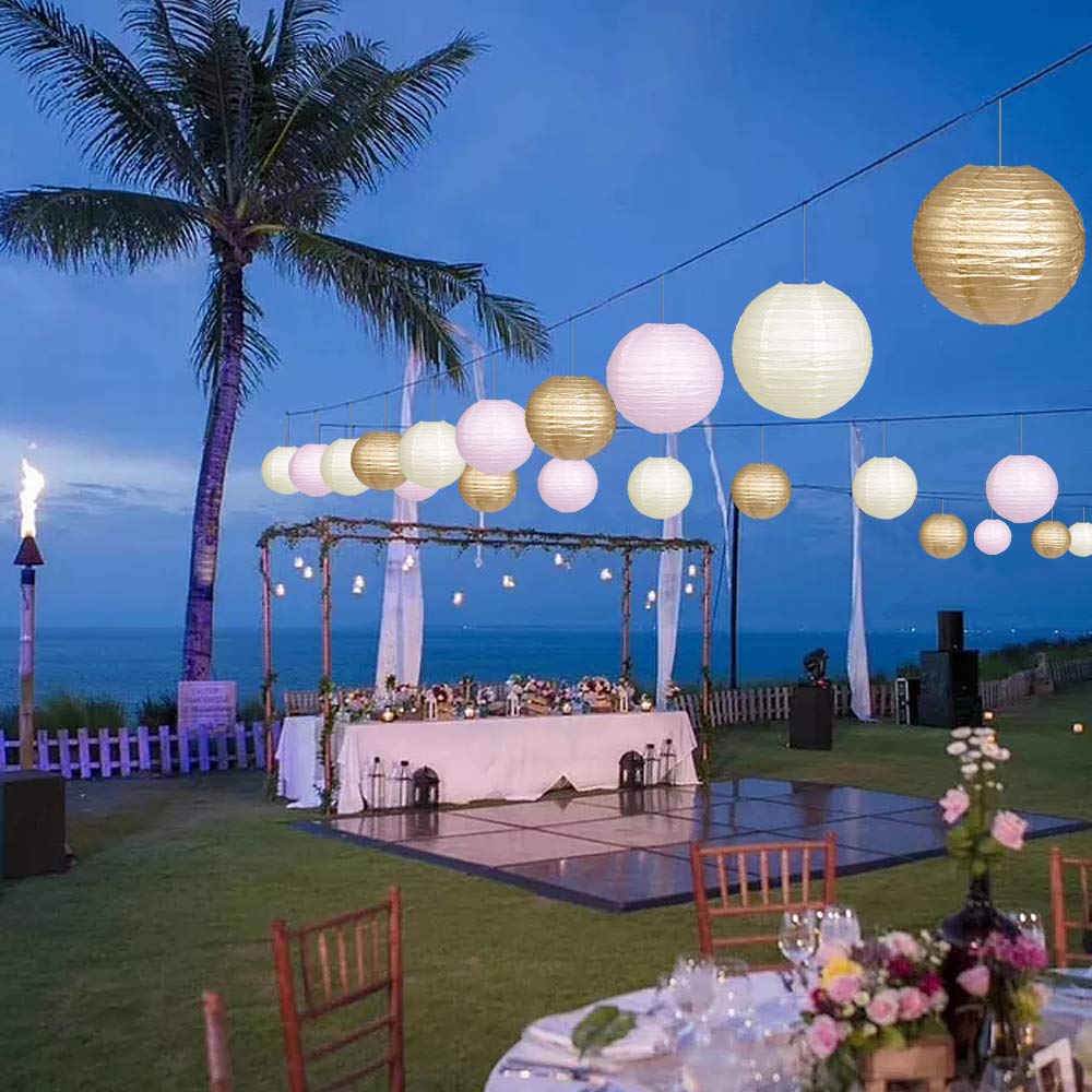 Paper Lanterns Decorative, Party Supplies For Wedding Engagement Baby Showers Birthday Party Decorations Pink/Gold/Ivory 15Pcs