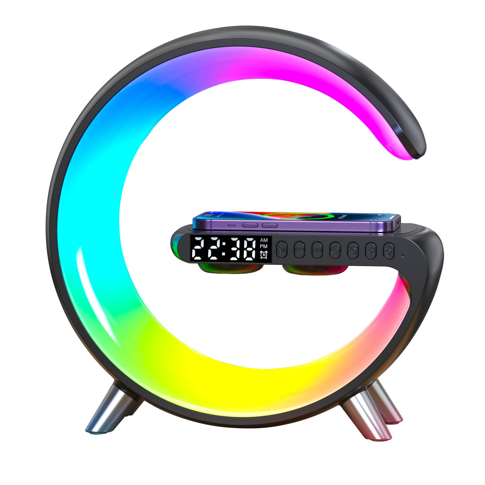 Treligate lamp with Wireless Charge, Table led Atmosphere lamp, Smart Light Sound Machine, Bluetooth Speaker with Alarm Clock, A