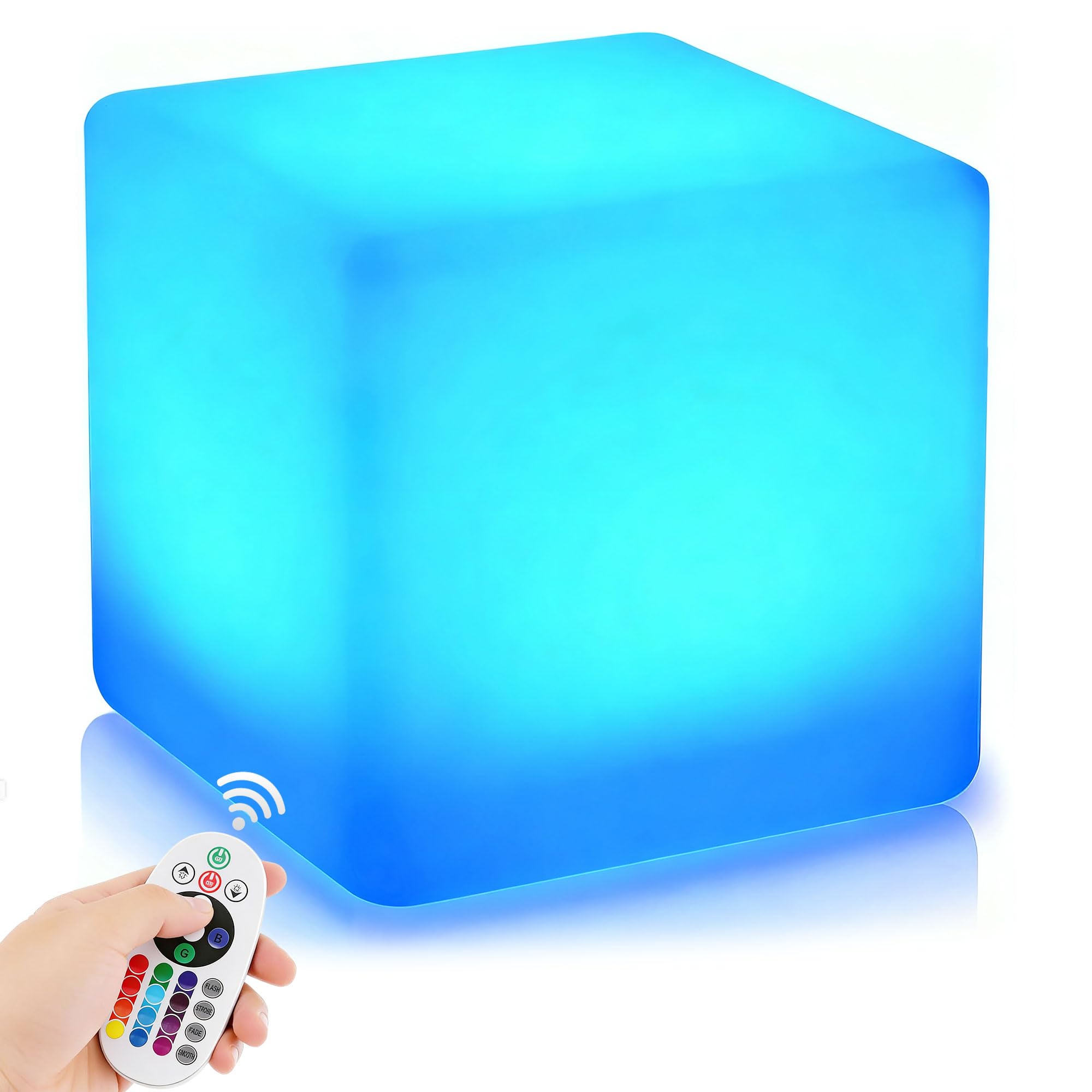 MIUWLXT 8-Inch LED Cube Light, Waterproof Outdoor Rechargeable Glow Cube with Remote, RGBW 16 Colors Changing Lamp for Patio, Po