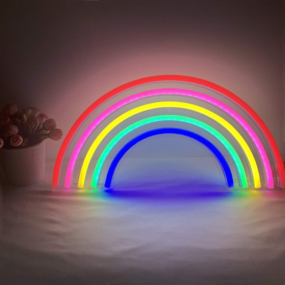 NiniTe LIGHTS Rainbow Neon Sign, USB Powered Night Light, Plastic, Model: dshfahfa, Size: L, Color: Rainbow
