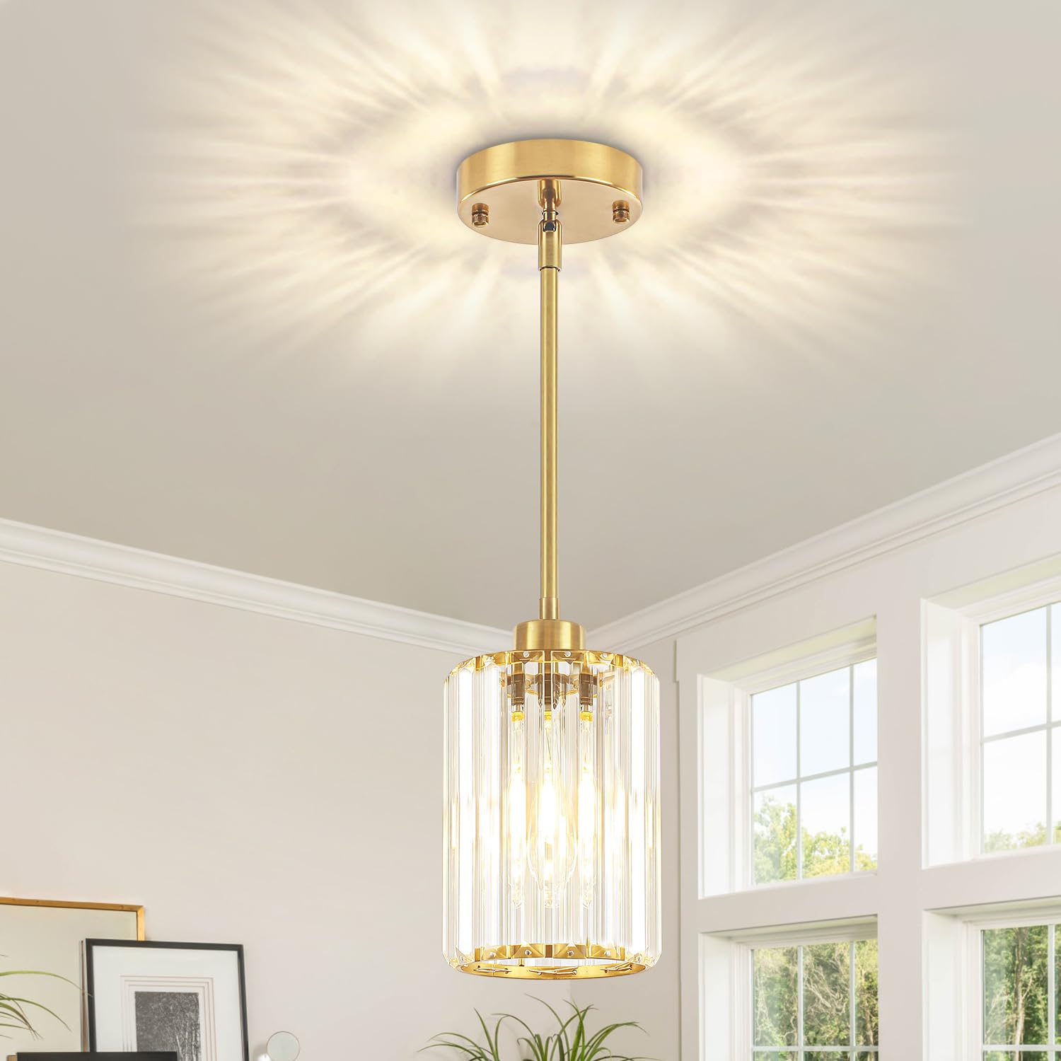 Zsmihdoh Pendant Lights Kitchen Island  Modern Brushed Gold Pendant Light Fixtures  Kitchen Hanging Lights Mini Chandelier Crystal Pendant Lighting For Island Dining Room Hallway Bedroom