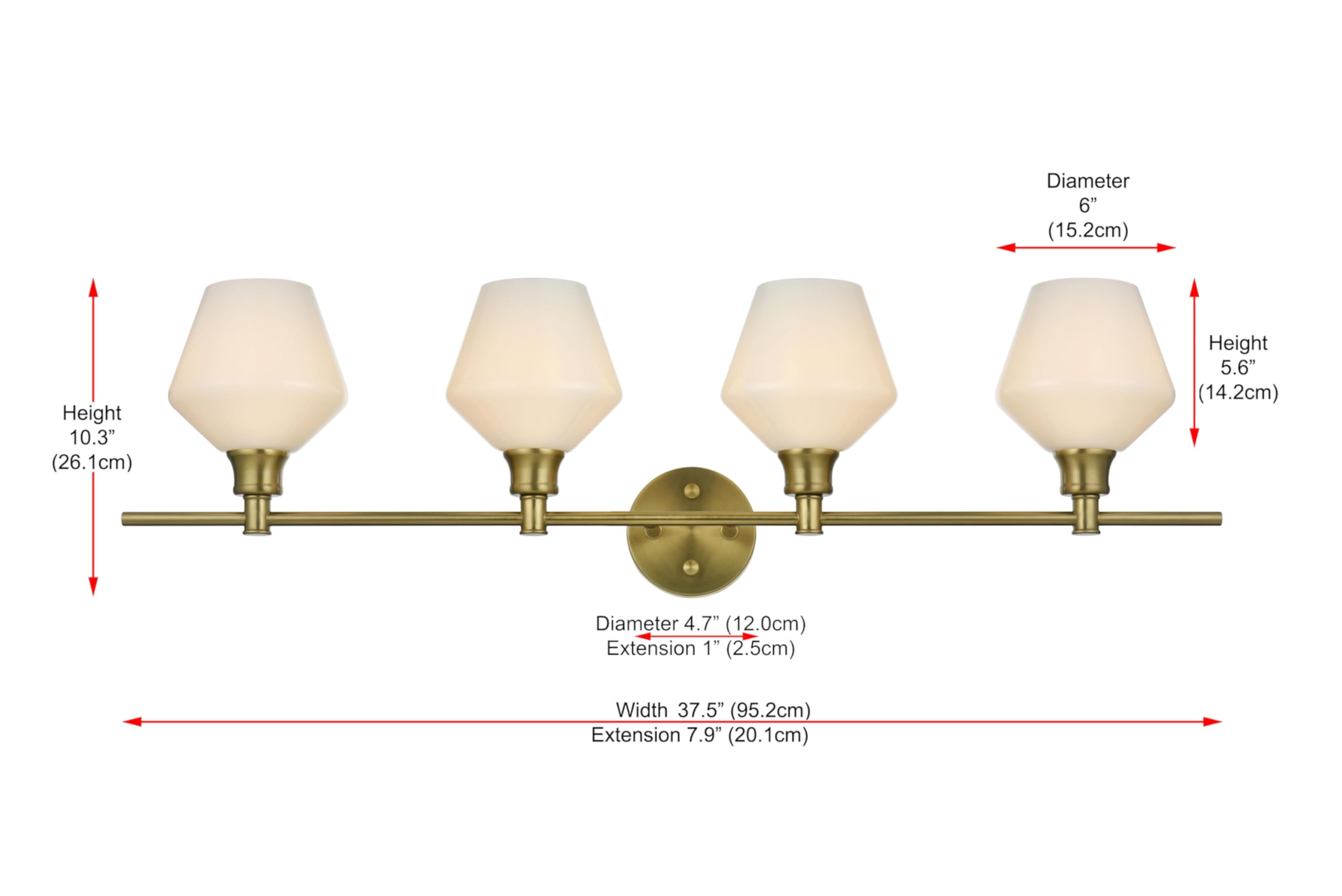 Living District Gene Industrial Mid-Century Modern 4 Light Entryway and Bathroom Wall Sconce in Brass and Frosted White Glass
