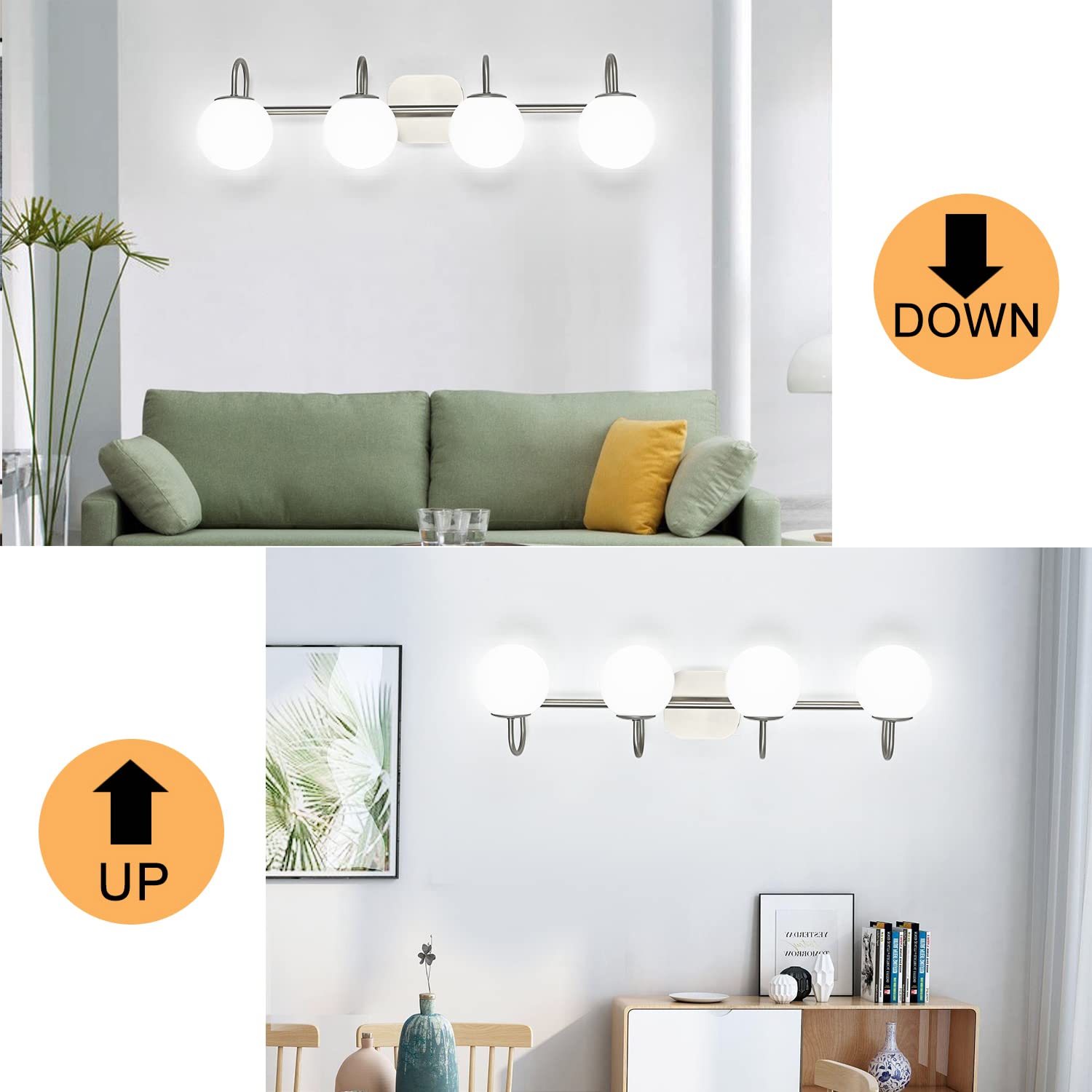 Zhuoer Mid Century Modern Brushed Nickel Bathroom Vanity Light Fixtures 4 Lights Milky Glass Wall Lighting Bath Vanity Lights Ov