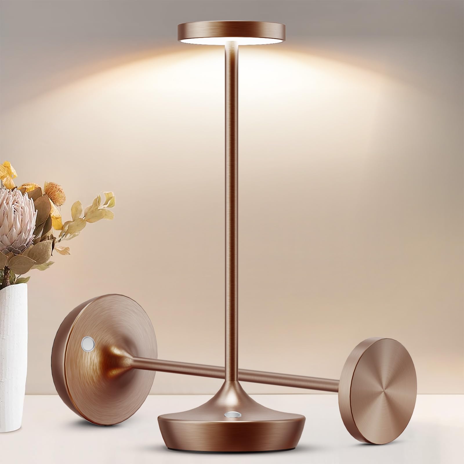 Tpczqj 2 Pack LED Cordless Table Lamp, Rechargeable, Waterproof, Touch 3 Color Dimming, Brown, Model HT-x86