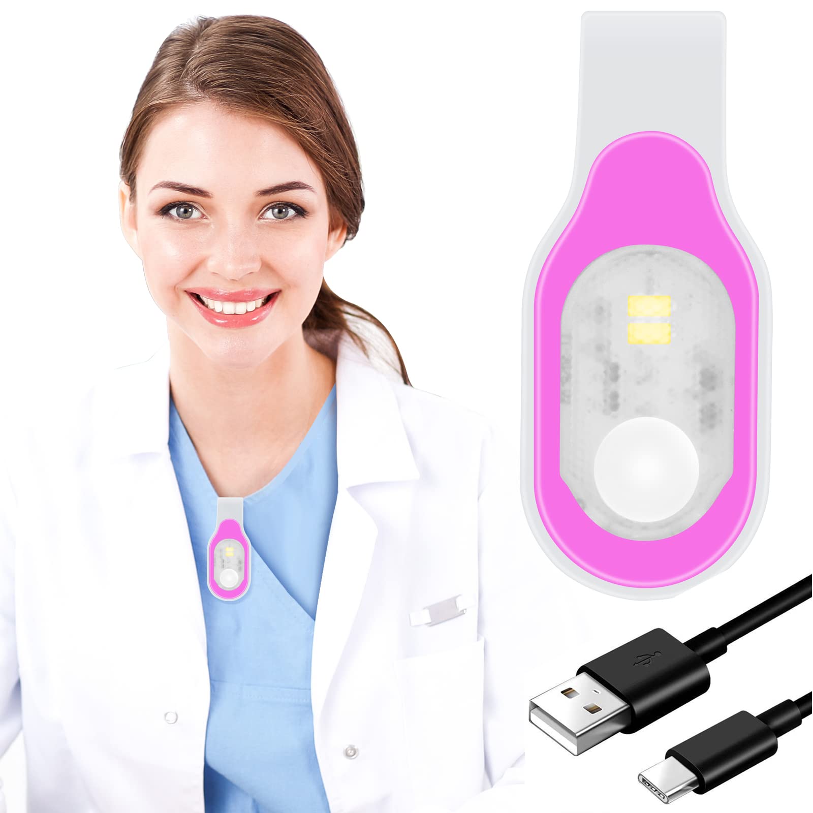 Mayaugst Nursing Night Light Clip-On LED Flashlight, Rechargeable, Hands-Free, Model MA-Nurse Light-001, Pink